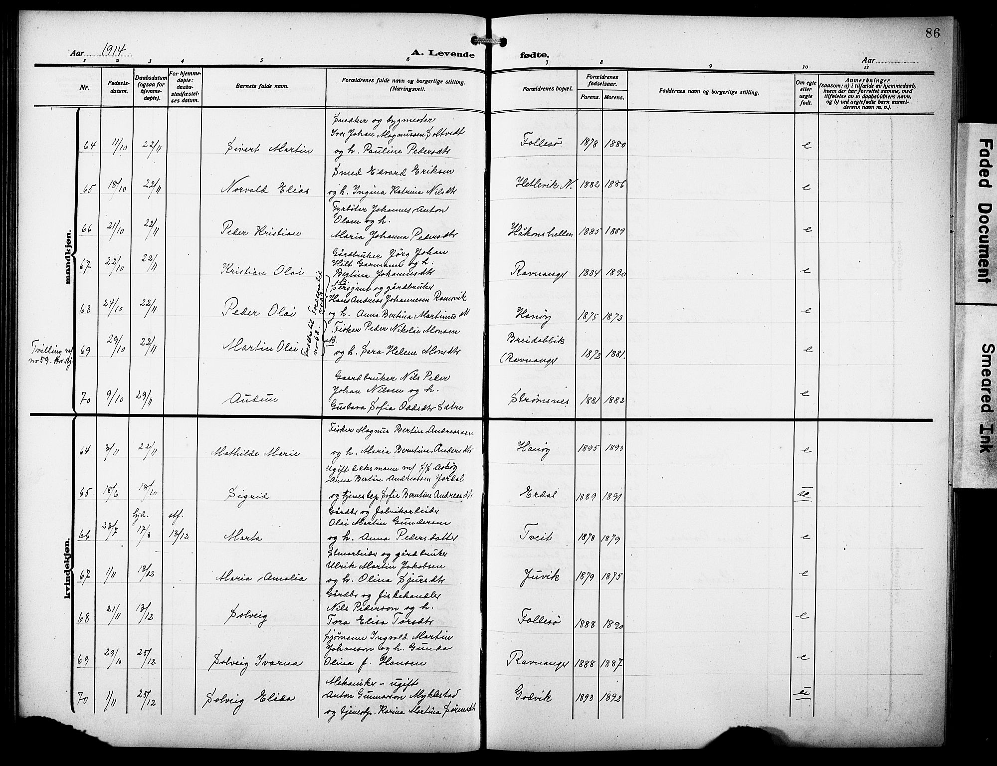 Askøy Sokneprestembete, AV/SAB-A-74101/H/Ha/Hab/Haba/L0011: Parish register (copy) no. A 11, 1908-1931, p. 86