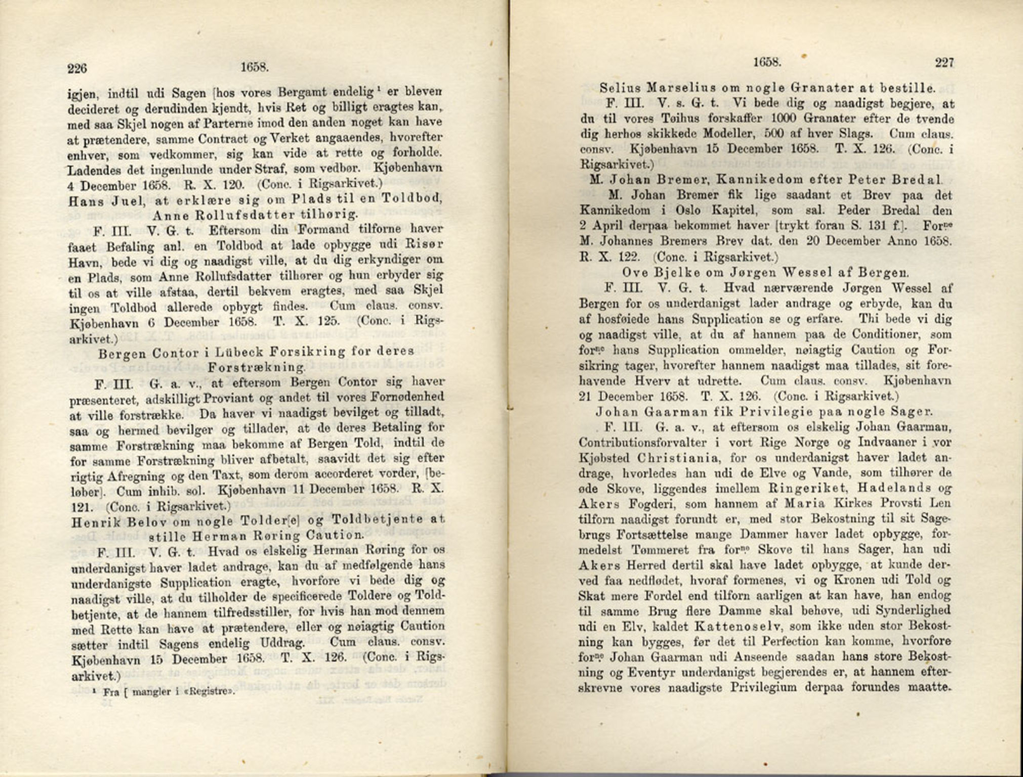 Publikasjoner utgitt av Det Norske Historiske Kildeskriftfond, PUBL/-/-/-: Norske Rigs-Registranter, bind 12, 1657-1660, p. 226-227