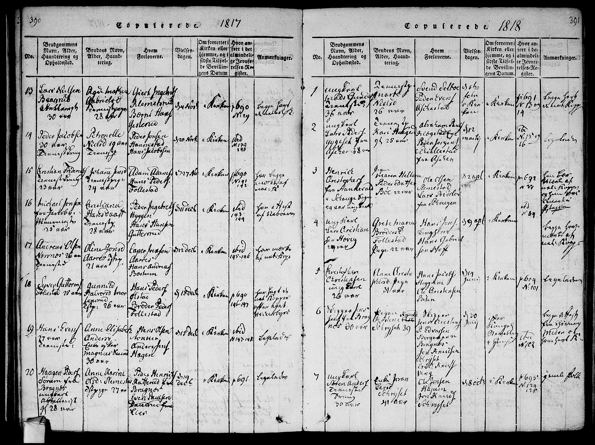 Røyken kirkebøker, SAKO/A-241/F/Fa/L0004: Parish register (official) no. 4, 1814-1832, p. 390-391