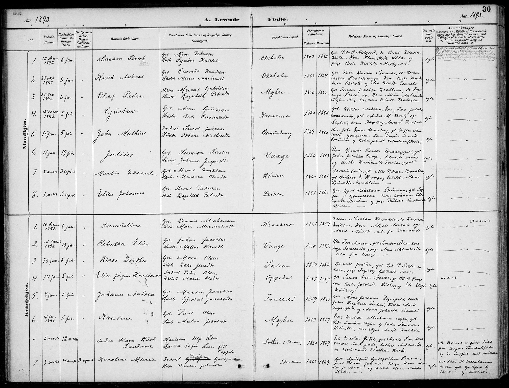 Selje sokneprestembete, AV/SAB-A-99938/H/Ha/Haa/Haac/L0002: Parish register (official) no. C  2, 1889-1904, p. 30