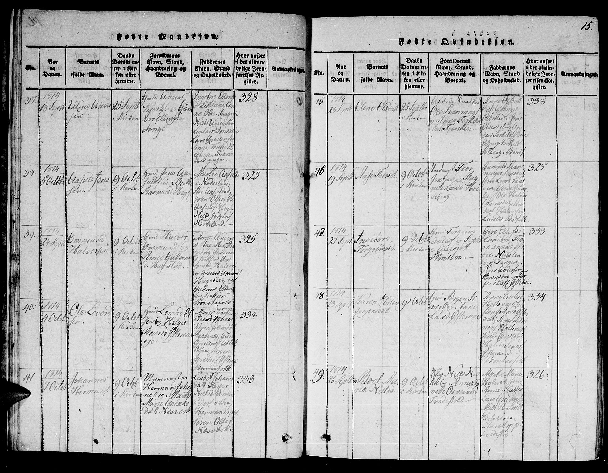 Holt sokneprestkontor, AV/SAK-1111-0021/F/Fb/L0006: Parish register (copy) no. B 6, 1813-1823, p. 15