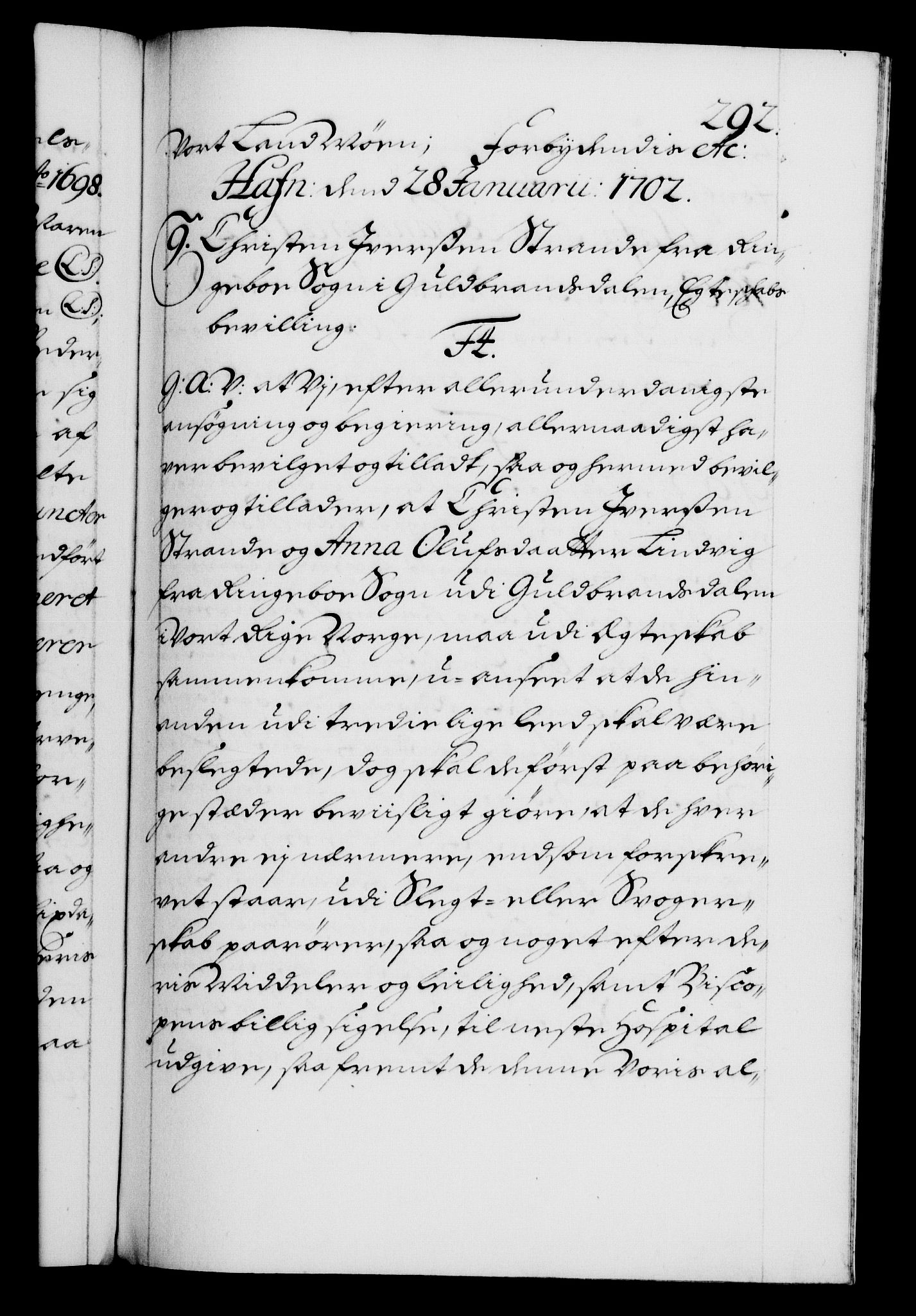 Danske Kanselli 1572-1799, RA/EA-3023/F/Fc/Fca/Fcaa/L0018: Norske registre, 1699-1703, p. 292a