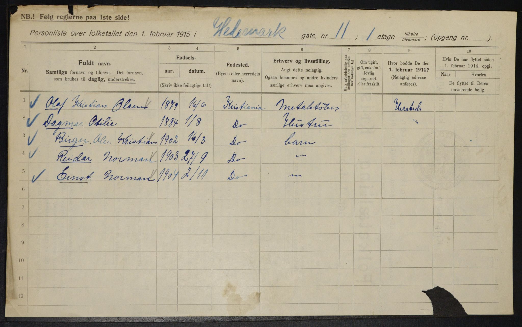 OBA, Municipal Census 1915 for Kristiania, 1915, p. 35543