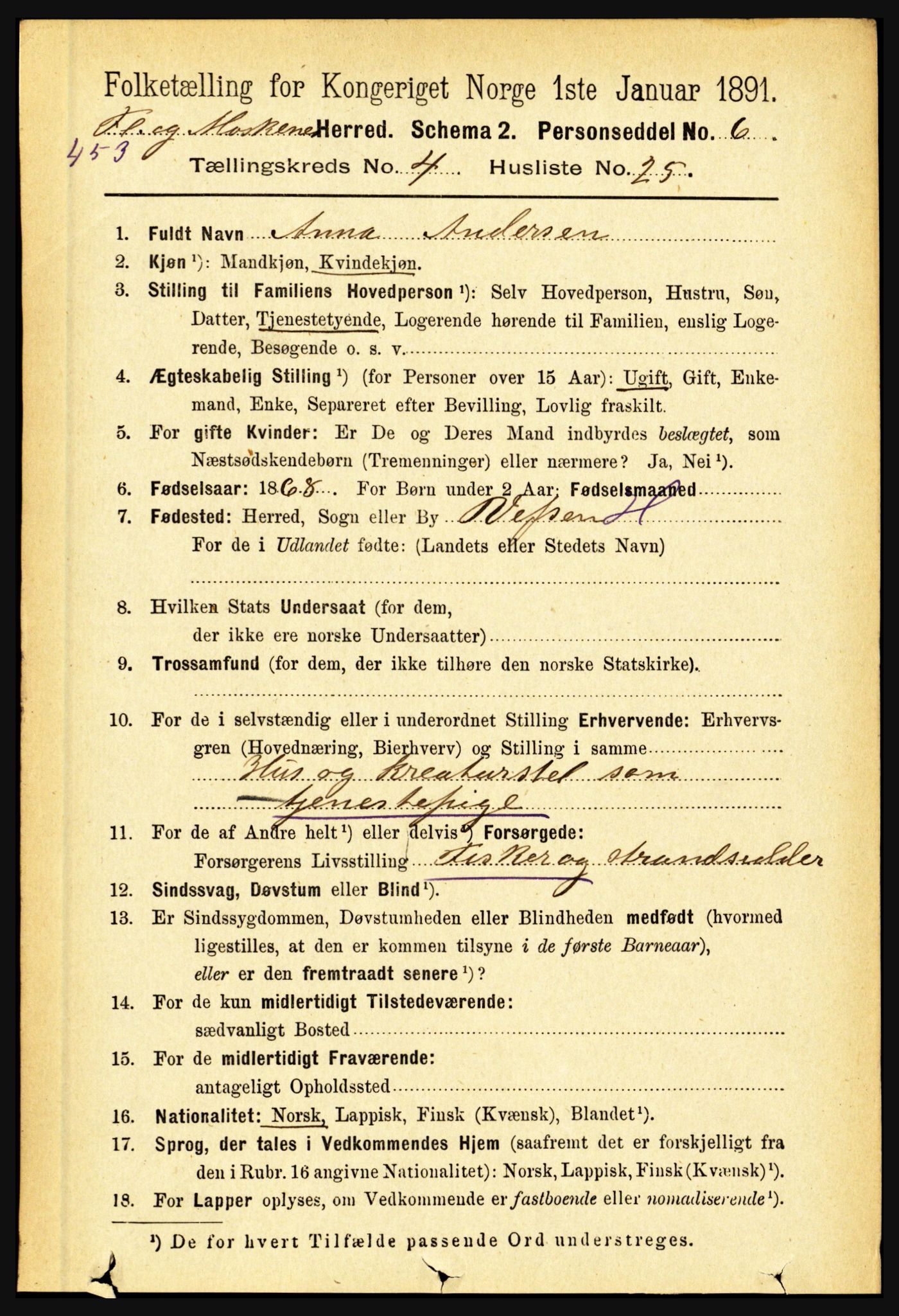 RA, 1891 census for 1859 Flakstad, 1891, p. 2073
