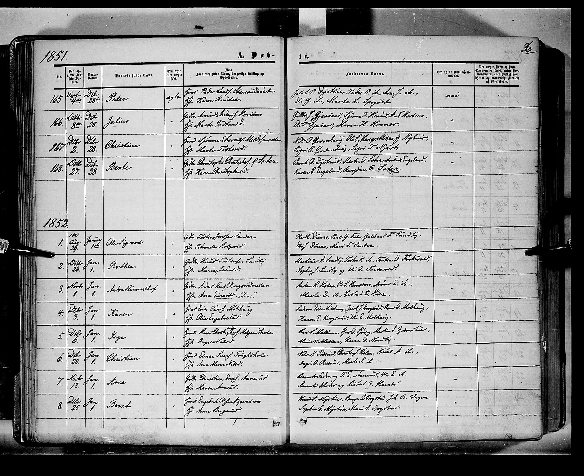 Sør-Odal prestekontor, AV/SAH-PREST-030/H/Ha/Haa/L0001: Parish register (official) no. 1, 1849-1859, p. 36