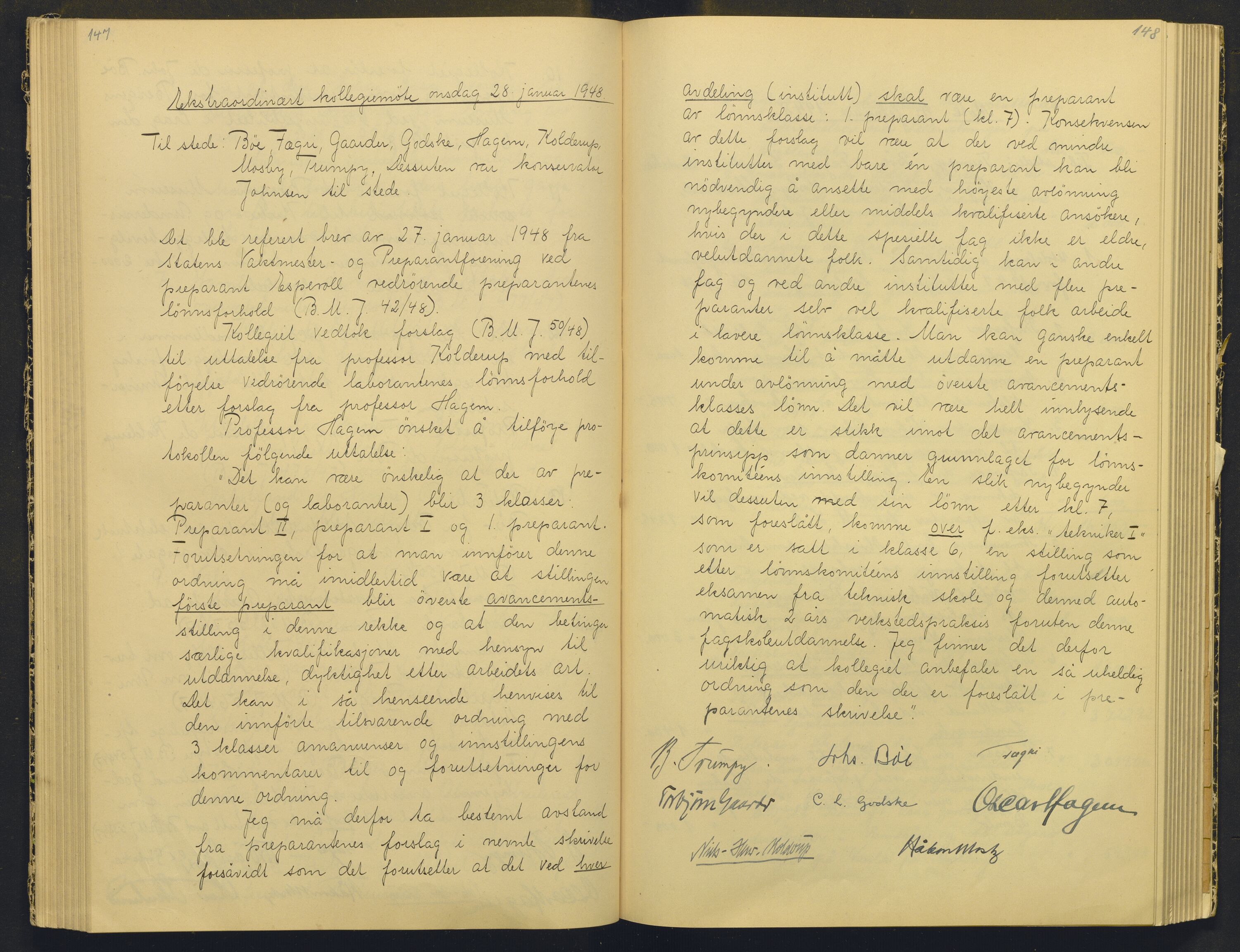 Bergens Museum, AV/SAB-A-17301/18/A/L0004: Professorkollegiets møtebok med register , 1945-1949, p. 147-148