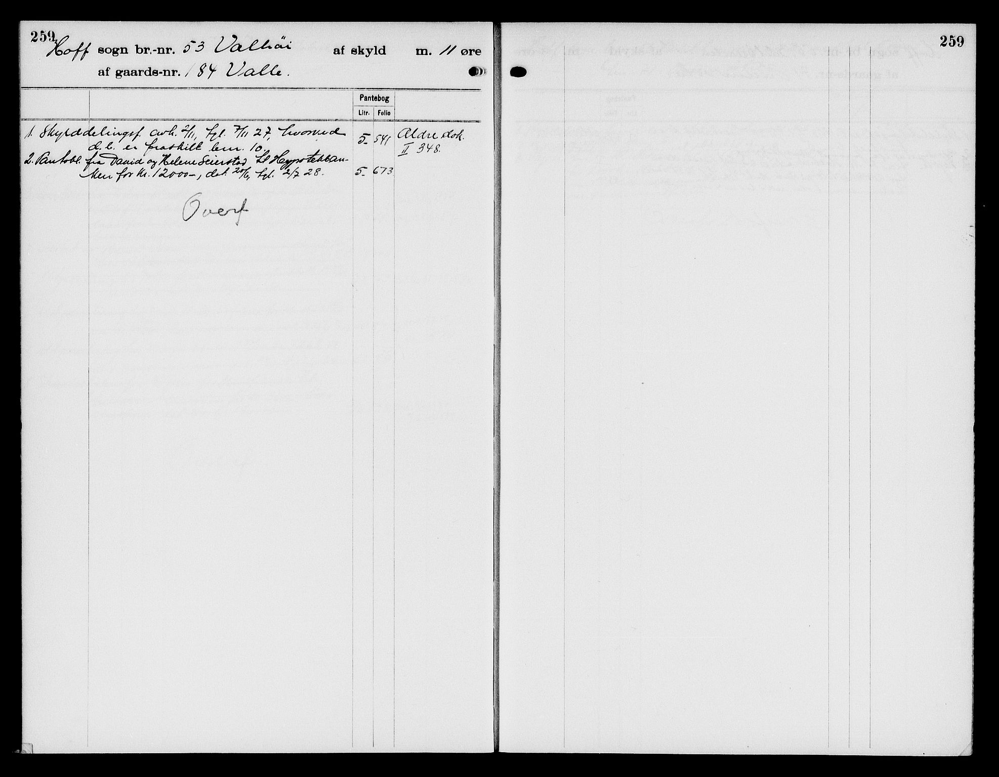 Toten tingrett, SAH/TING-006/H/Ha/Haa/L0034: Mortgage register no. 34, 1921, p. 259