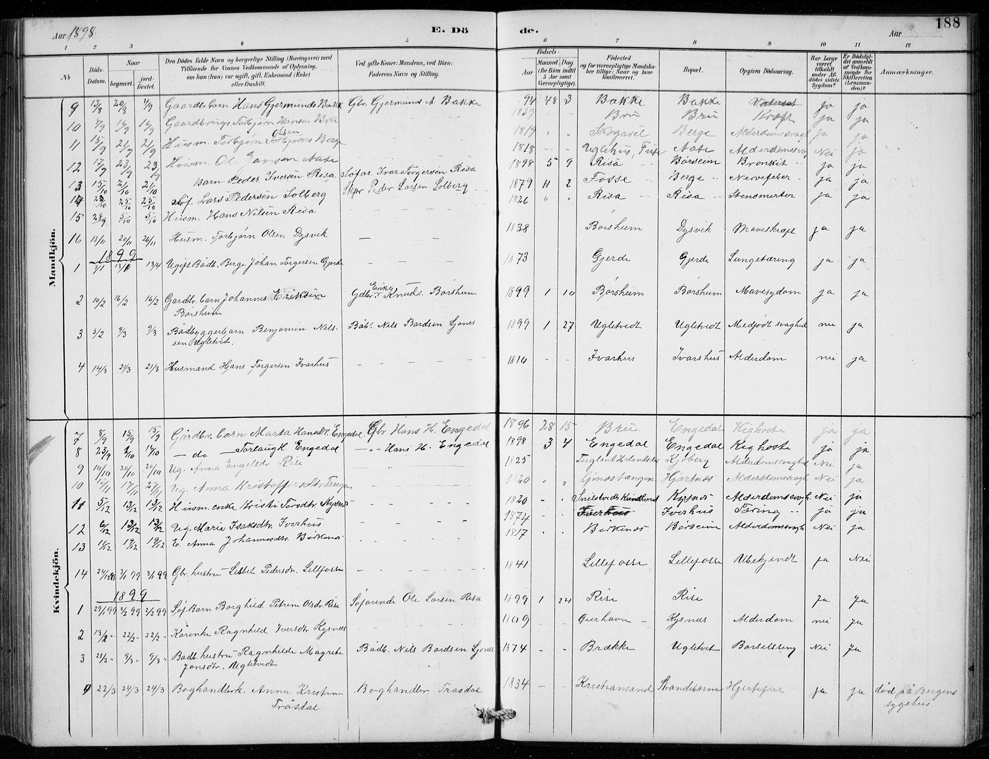 Strandebarm sokneprestembete, AV/SAB-A-78401/H/Hab: Parish register (copy) no. B  1, 1891-1914, p. 188