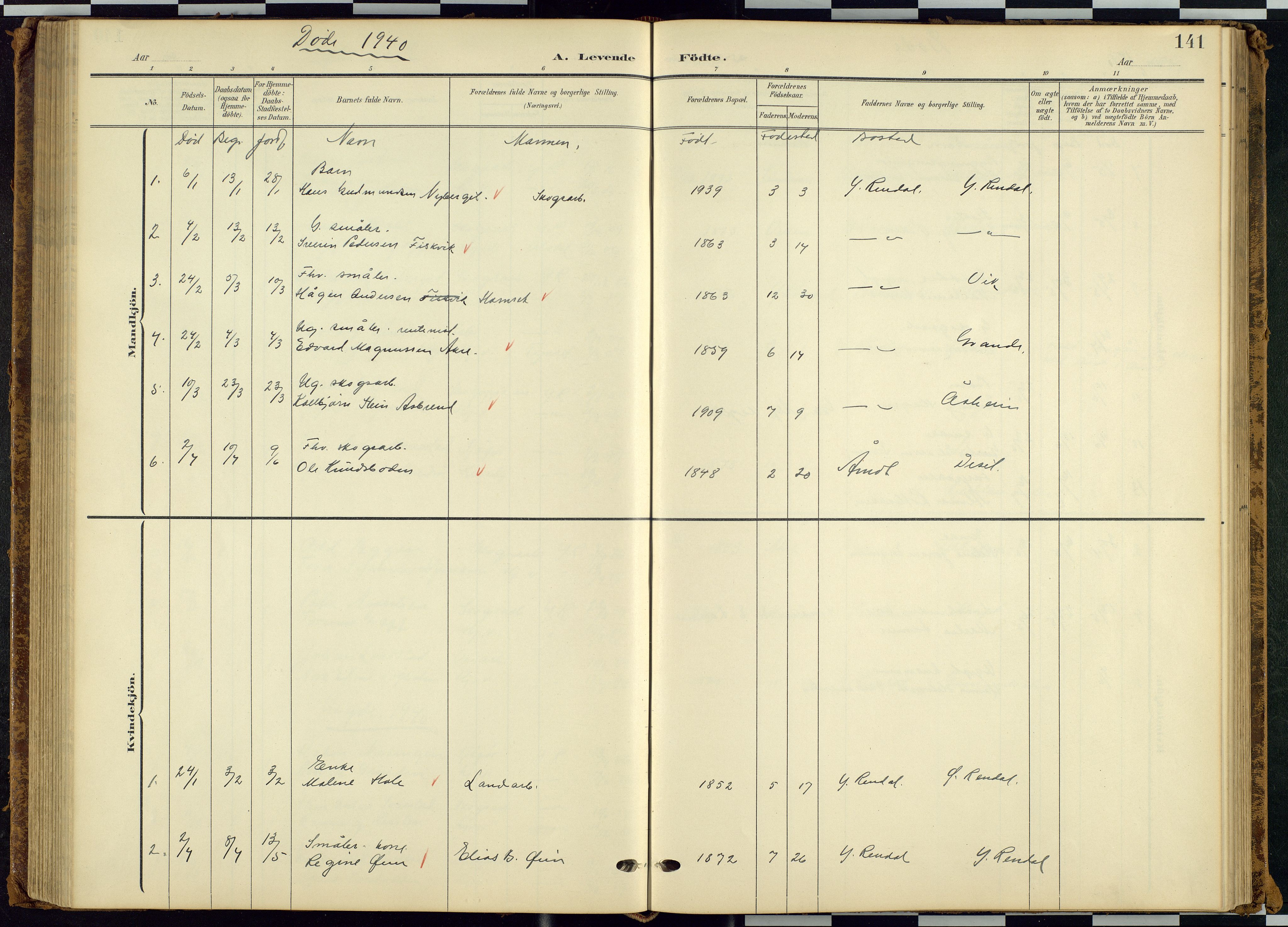 Rendalen prestekontor, SAH/PREST-054/H/Ha/Hab/L0010: Parish register (copy) no. 10, 1903-1940, p. 141