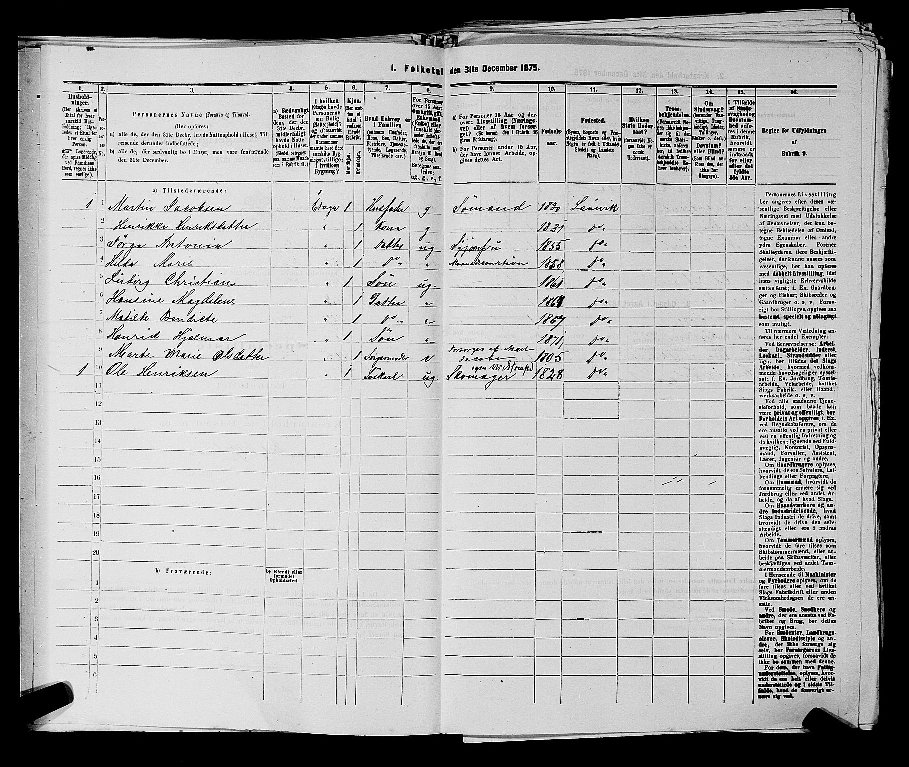 SAKO, 1875 census for 0707P Larvik, 1875, p. 580