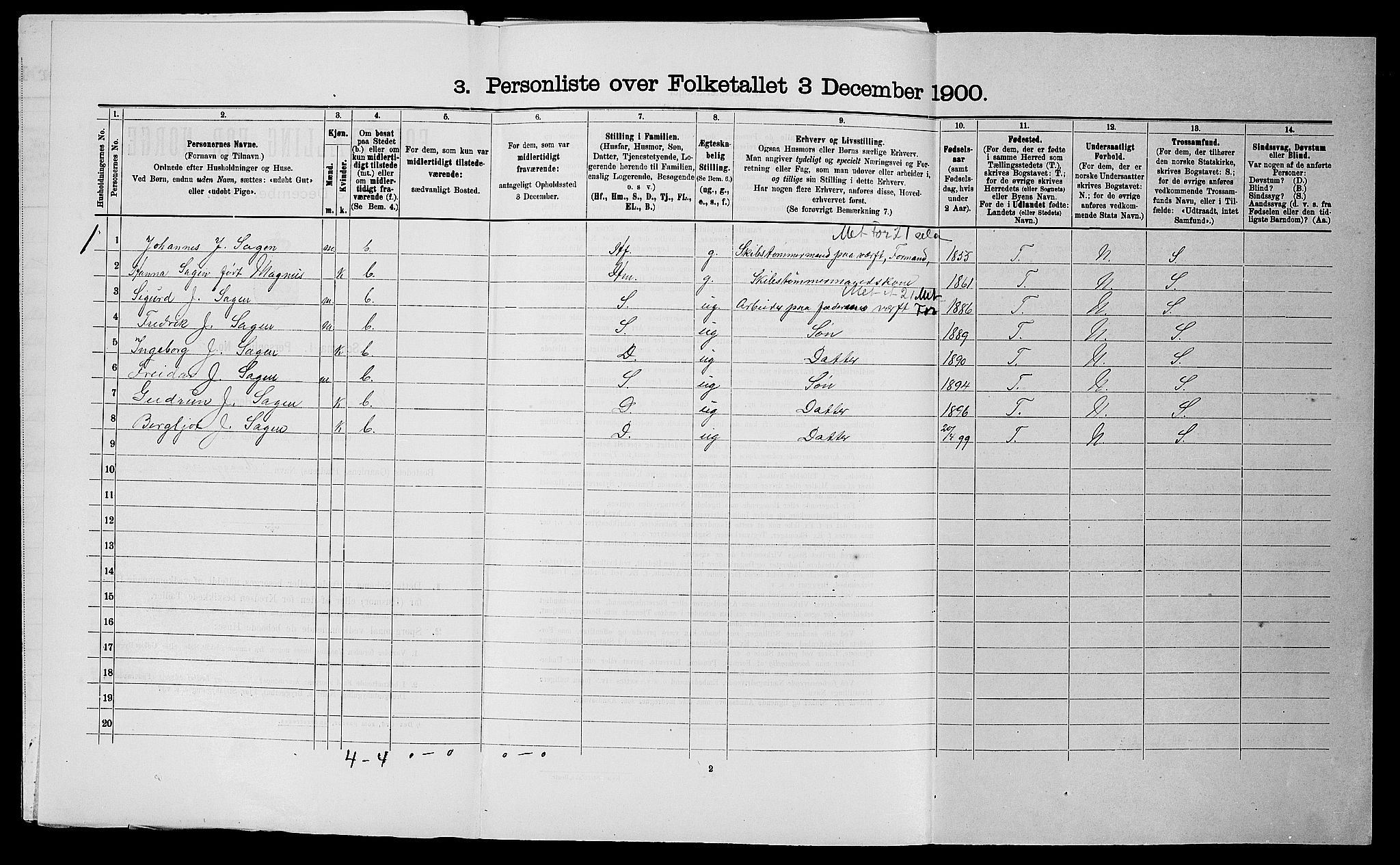 SAST, 1900 census for Vikedal, 1900, p. 849