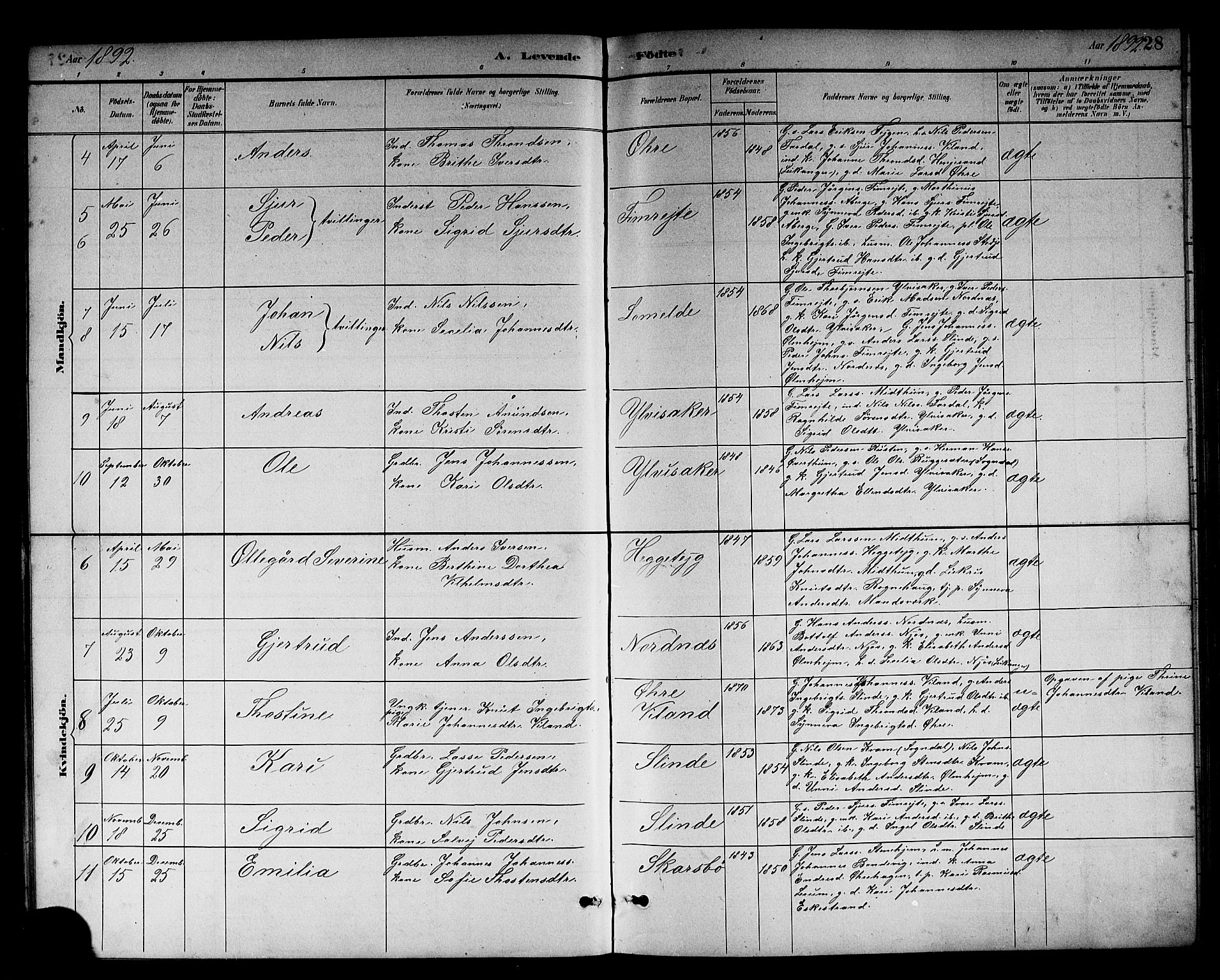 Sogndal sokneprestembete, AV/SAB-A-81301/H/Hab/Habc/L0002: Parish register (copy) no. C 2, 1884-1910, p. 28