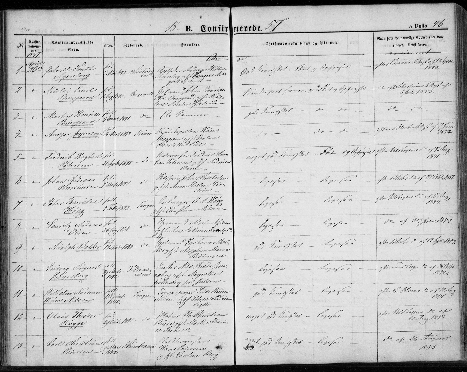 Strømsø kirkebøker, AV/SAKO-A-246/F/Fa/L0017: Parish register (official) no. I 17, 1848-1865, p. 46