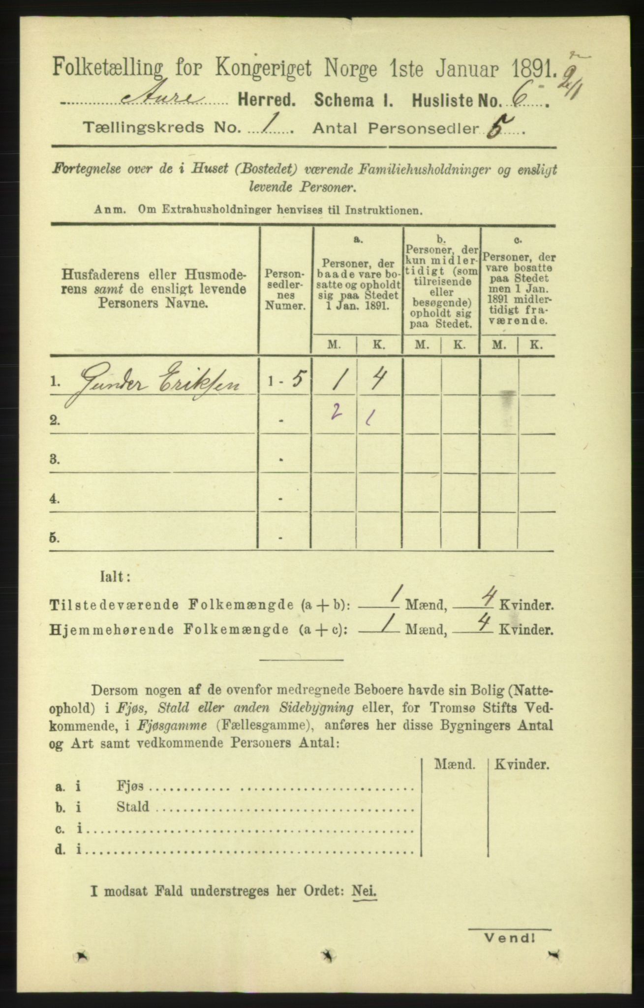 RA, 1891 census for 1569 Aure, 1891, p. 30