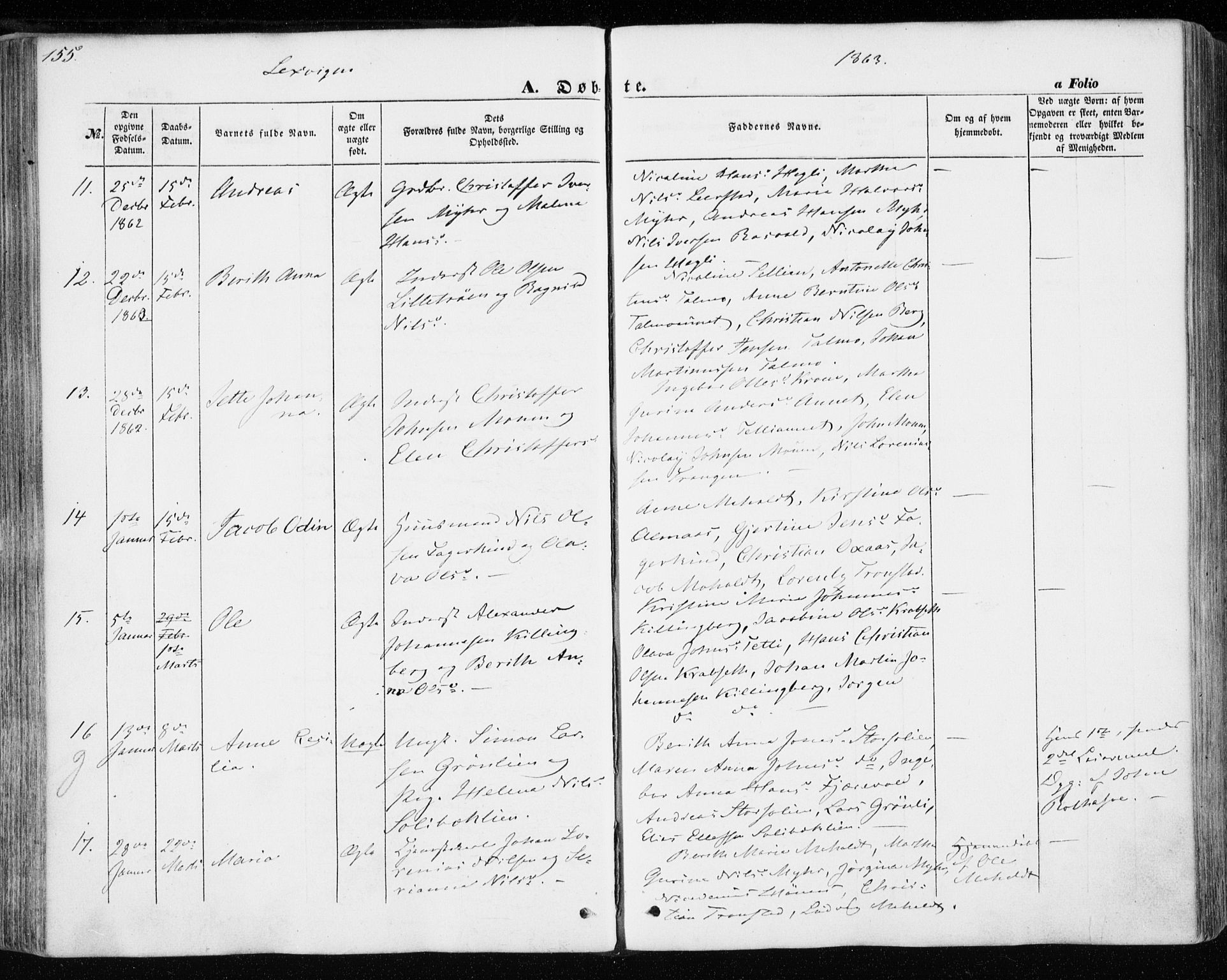 Ministerialprotokoller, klokkerbøker og fødselsregistre - Nord-Trøndelag, SAT/A-1458/701/L0008: Parish register (official) no. 701A08 /1, 1854-1863, p. 155