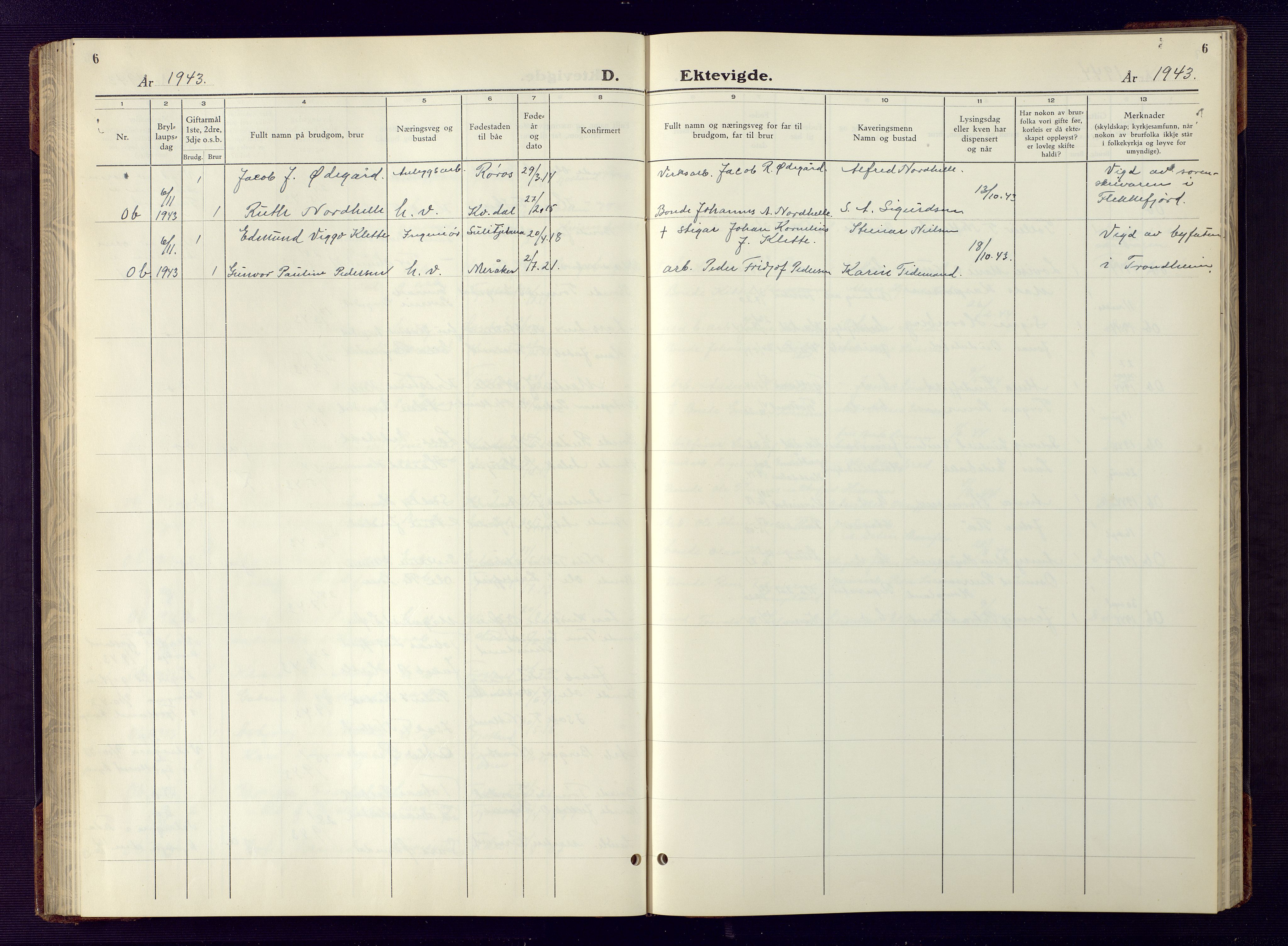 Fjotland sokneprestkontor, SAK/1111-0010/F/Fb/L0005: Parish register (copy) no. B 5, 1941-1949, p. 6