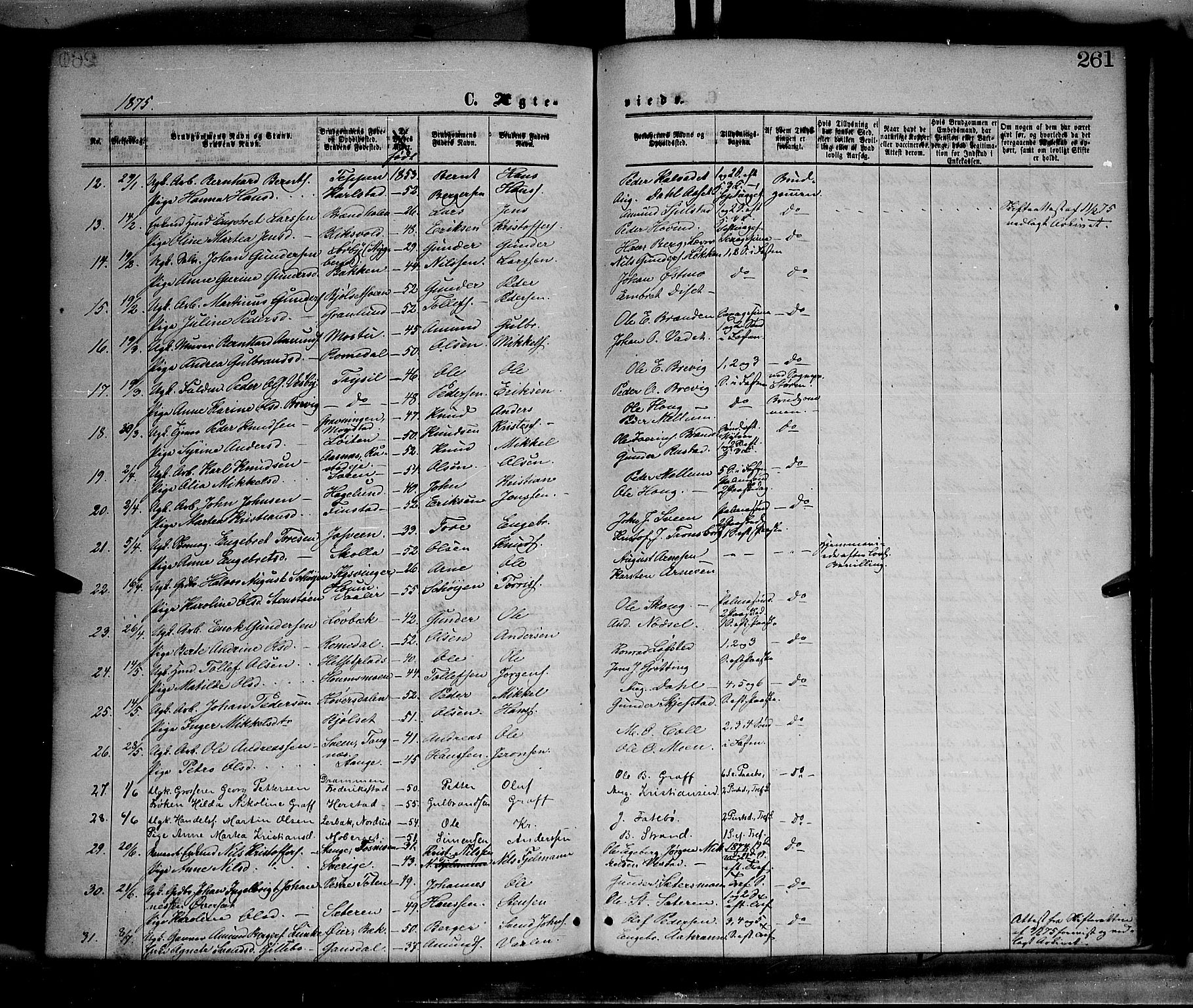 Elverum prestekontor, SAH/PREST-044/H/Ha/Haa/L0011: Parish register (official) no. 11, 1869-1879, p. 261