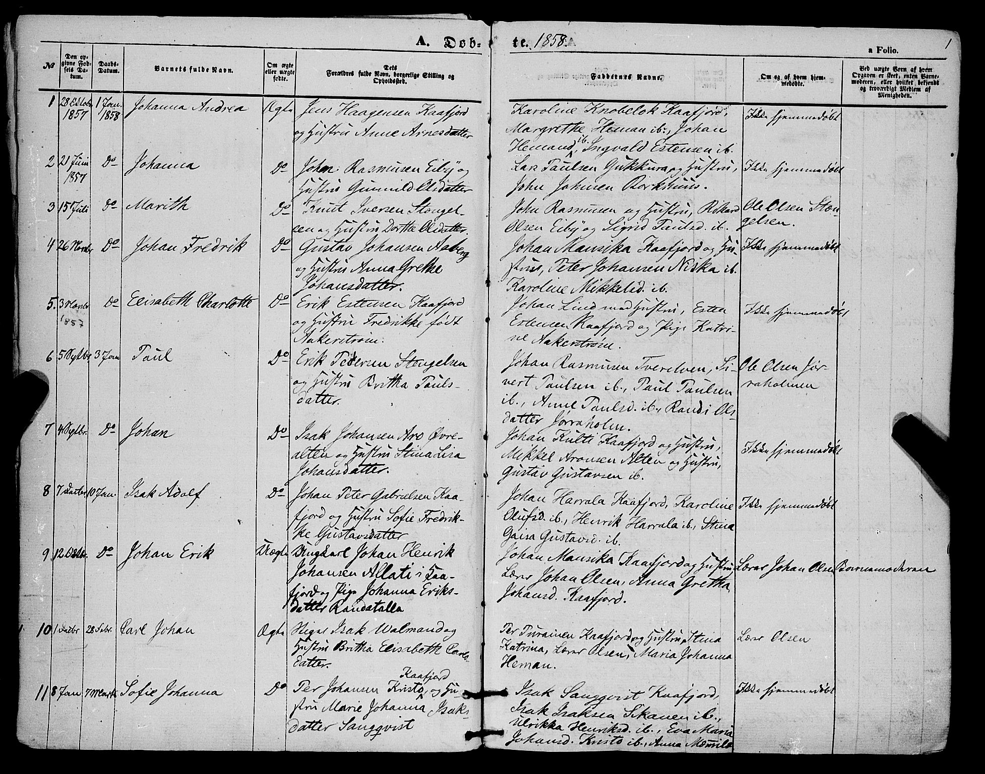 Alta sokneprestkontor, SATØ/S-1338/H/Ha/L0004.kirke: Parish register (official) no. 4, 1858-1880, p. 1