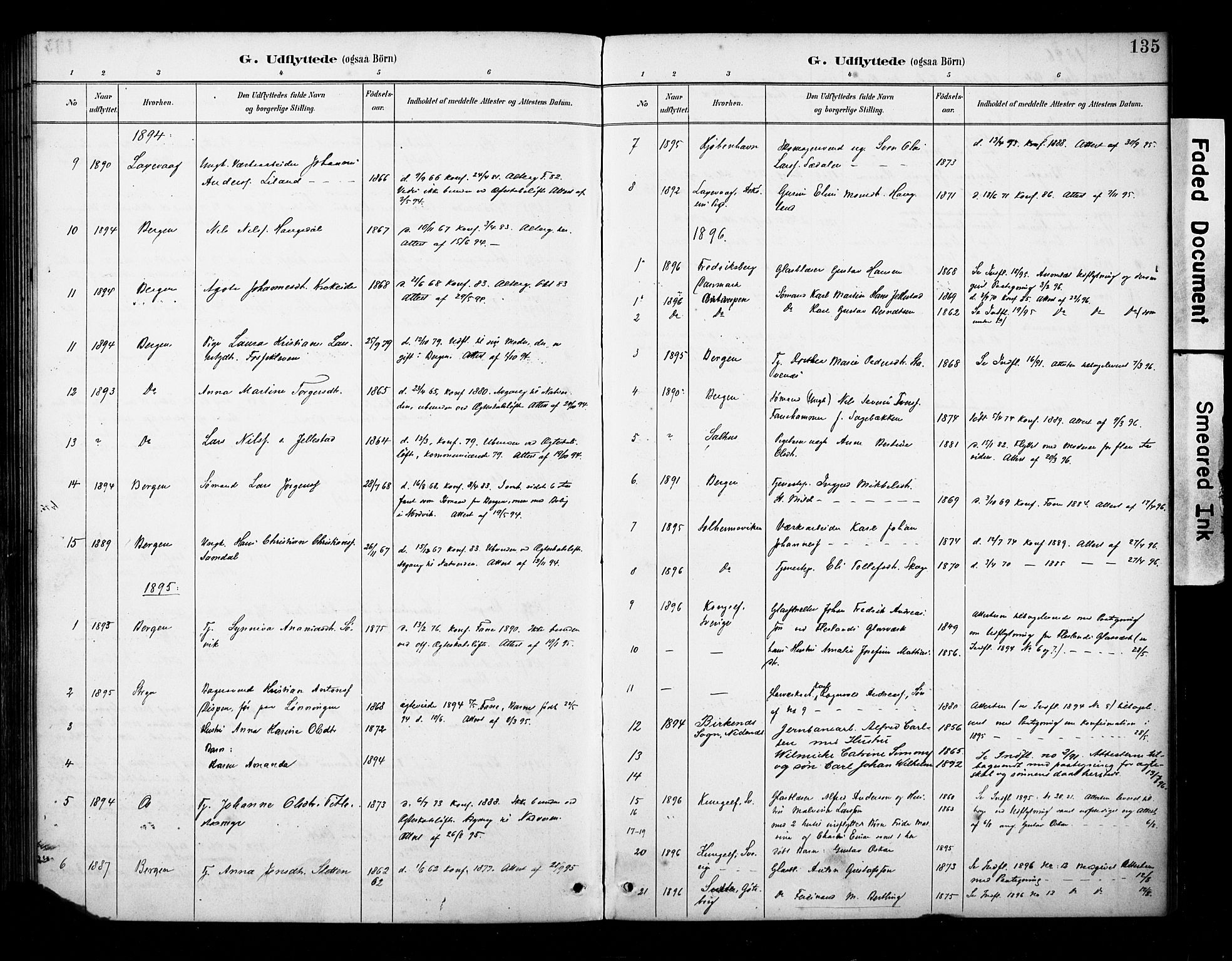 Fana Sokneprestembete, AV/SAB-A-75101/H/Haa/Haab/L0002: Parish register (official) no. B 2, 1890-1897, p. 135