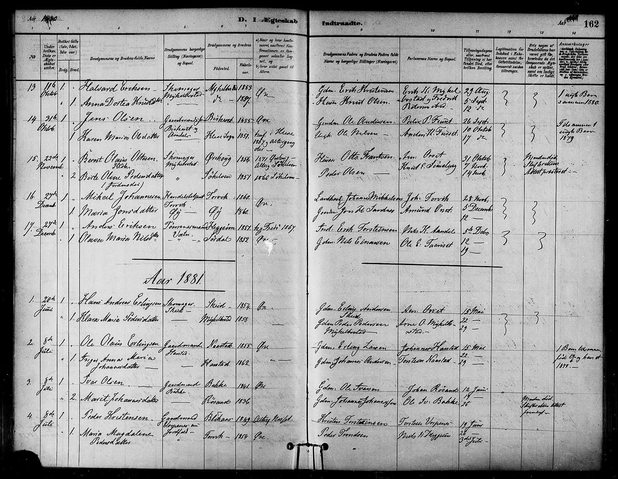 Ministerialprotokoller, klokkerbøker og fødselsregistre - Møre og Romsdal, AV/SAT-A-1454/584/L0967: Parish register (official) no. 584A07, 1879-1894, p. 162