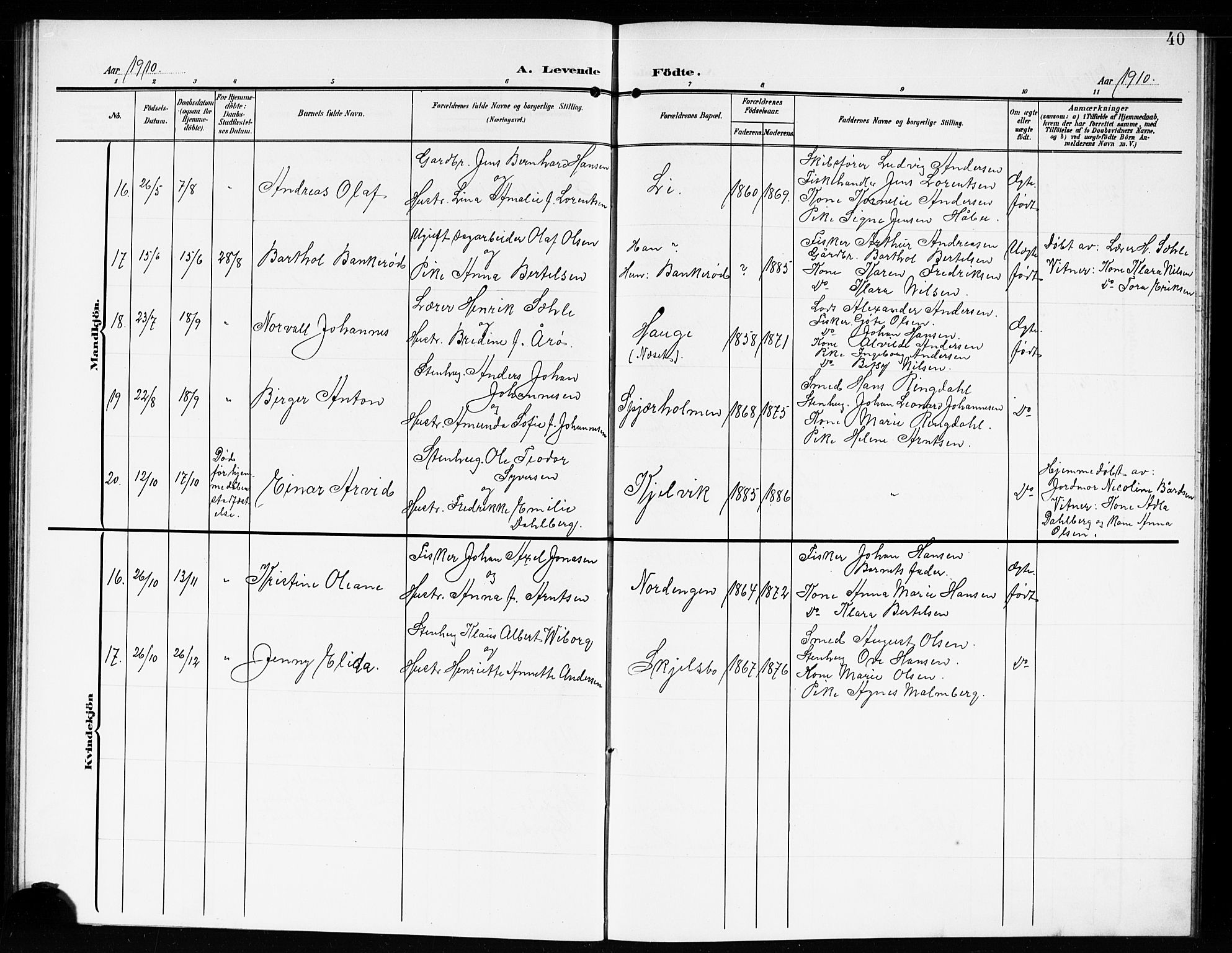 Hvaler prestekontor Kirkebøker, AV/SAO-A-2001/G/Gb/L0003: Parish register (copy) no. II 3, 1904-1917, p. 40