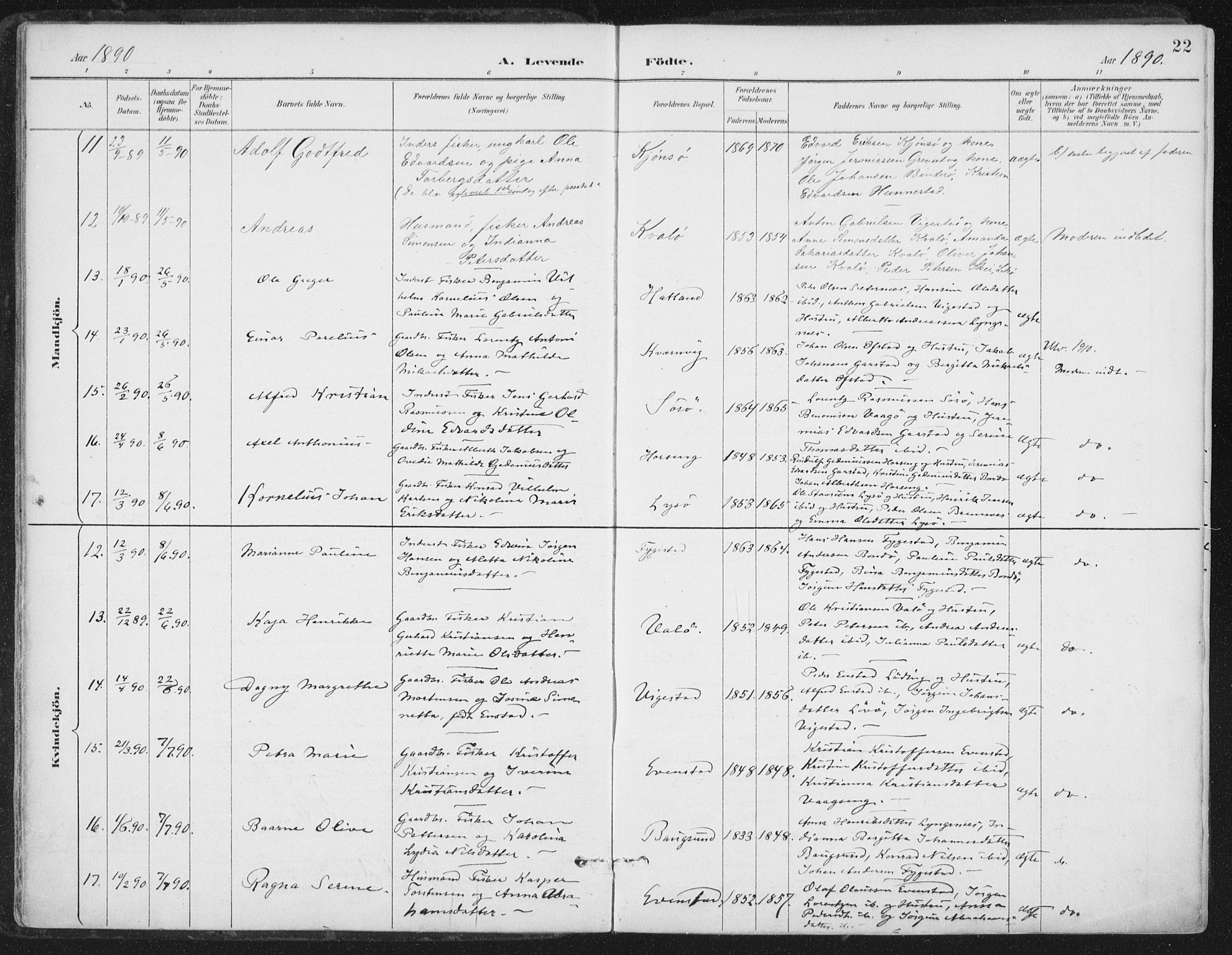 Ministerialprotokoller, klokkerbøker og fødselsregistre - Nord-Trøndelag, AV/SAT-A-1458/786/L0687: Parish register (official) no. 786A03, 1888-1898, p. 22