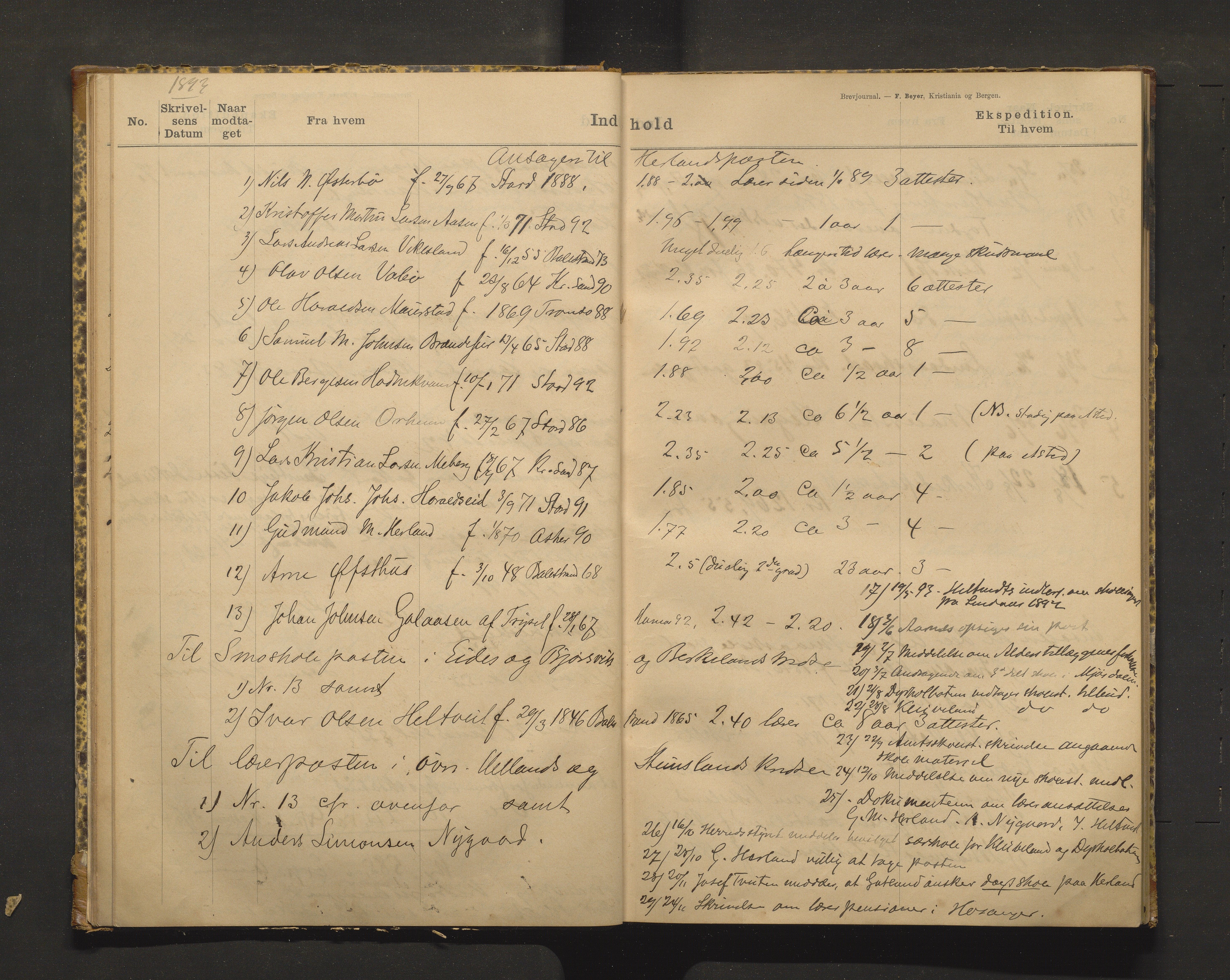Hosanger kommune. Skulestyret, IKAH/1253a-211/C/Ca/L0001: Postjournal for Hosanger skulestyre, 1890-1919