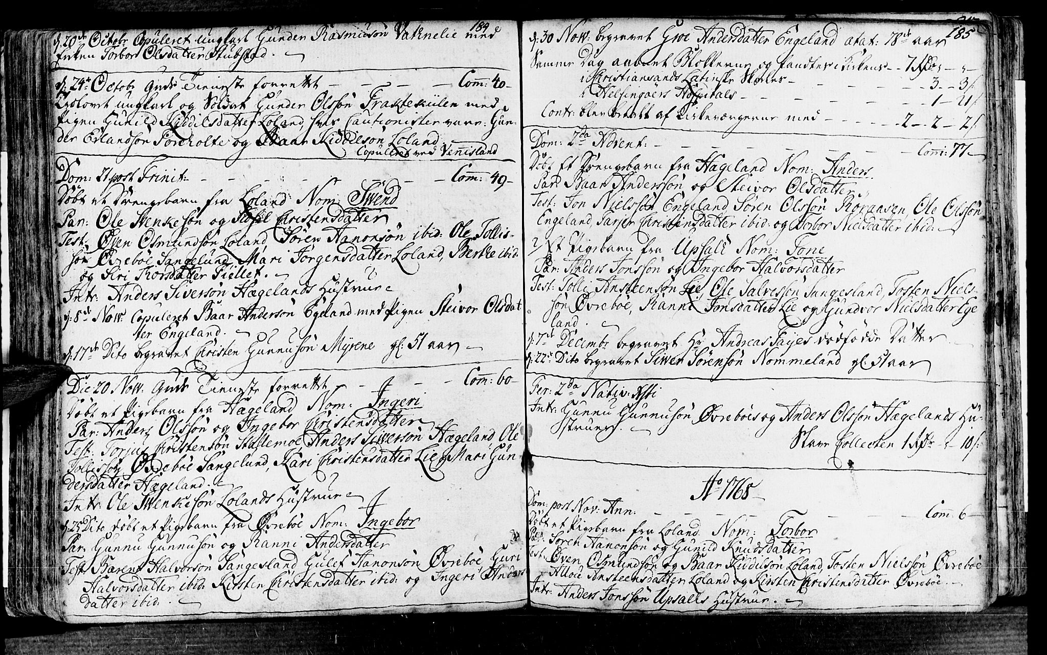 Vennesla sokneprestkontor, AV/SAK-1111-0045/Fa/Fac/L0001: Parish register (official) no. A 1, 1743-1784, p. 184-185