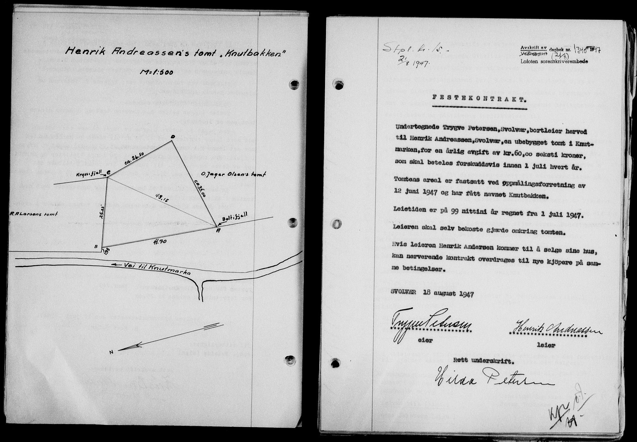 Lofoten sorenskriveri, SAT/A-0017/1/2/2C/L0016a: Mortgage book no. 16a, 1947-1947, Diary no: : 1340/1947