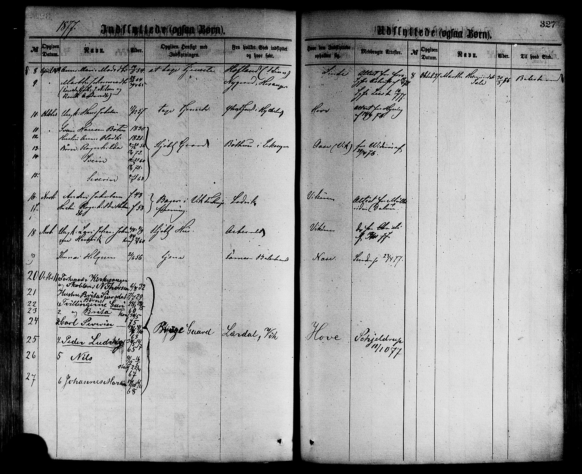 Vik sokneprestembete, SAB/A-81501: Parish register (official) no. A 9, 1866-1877, p. 327