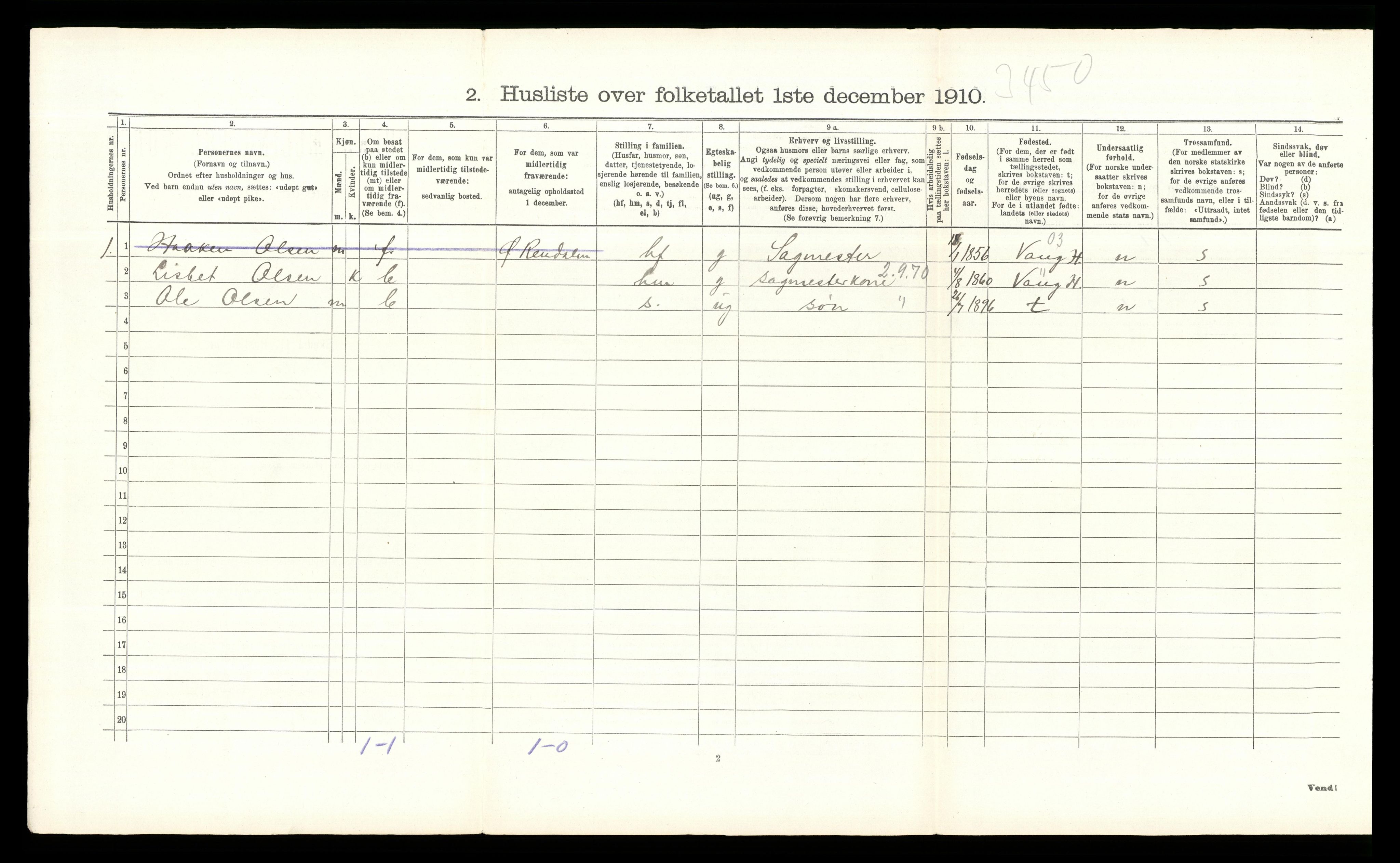 RA, 1910 census for Stange, 1910, p. 1197