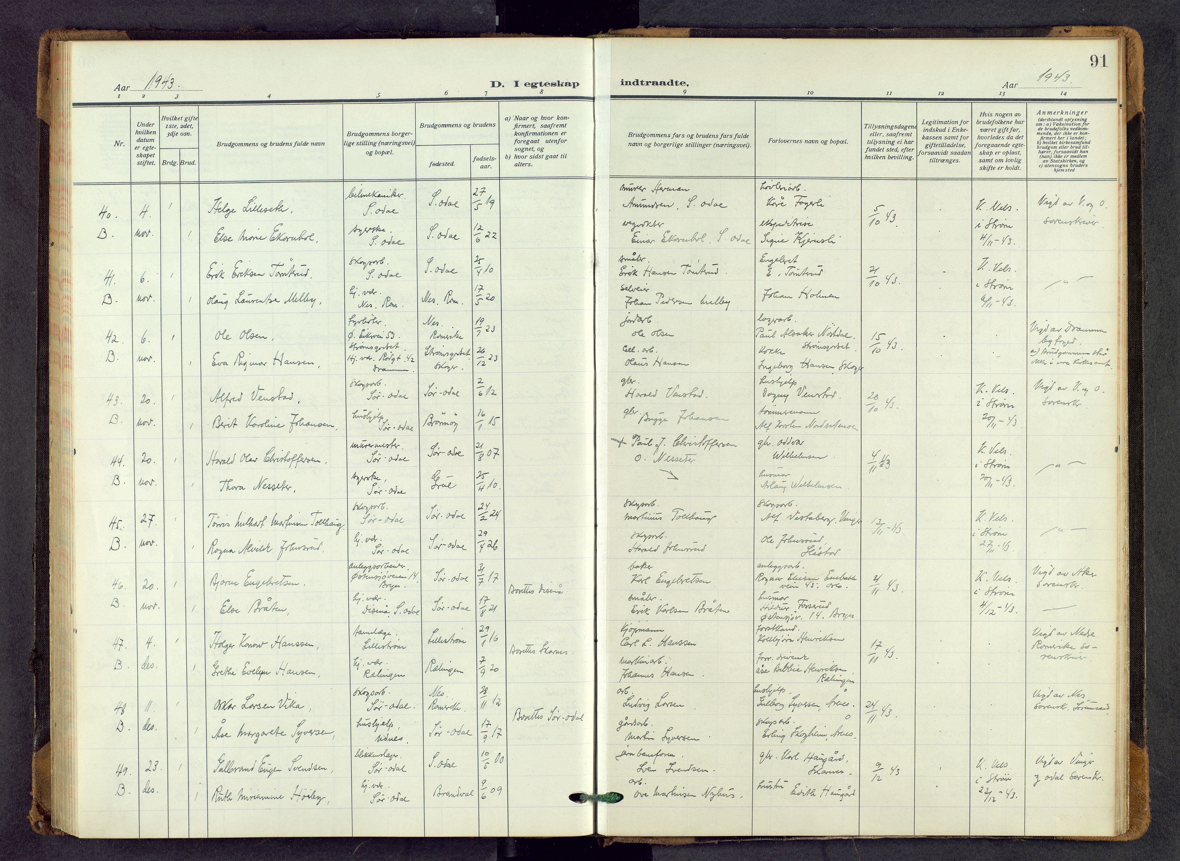 Sør-Odal prestekontor, AV/SAH-PREST-030/H/Ha/Haa/L0011: Parish register (official) no. 11, 1922-1945, p. 91