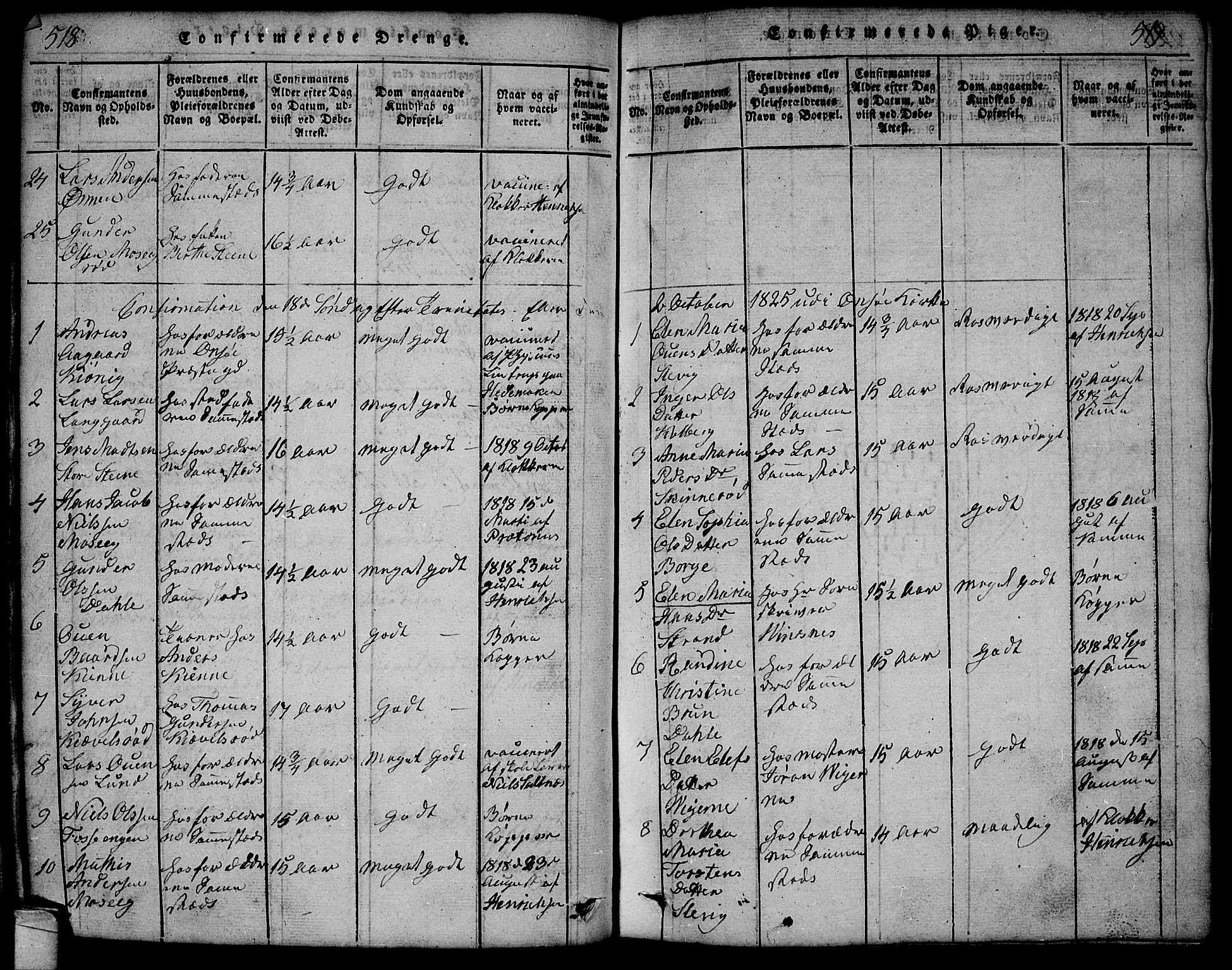 Onsøy prestekontor Kirkebøker, AV/SAO-A-10914/G/Ga/L0001: Parish register (copy) no. I 1, 1814-1840, p. 518-519