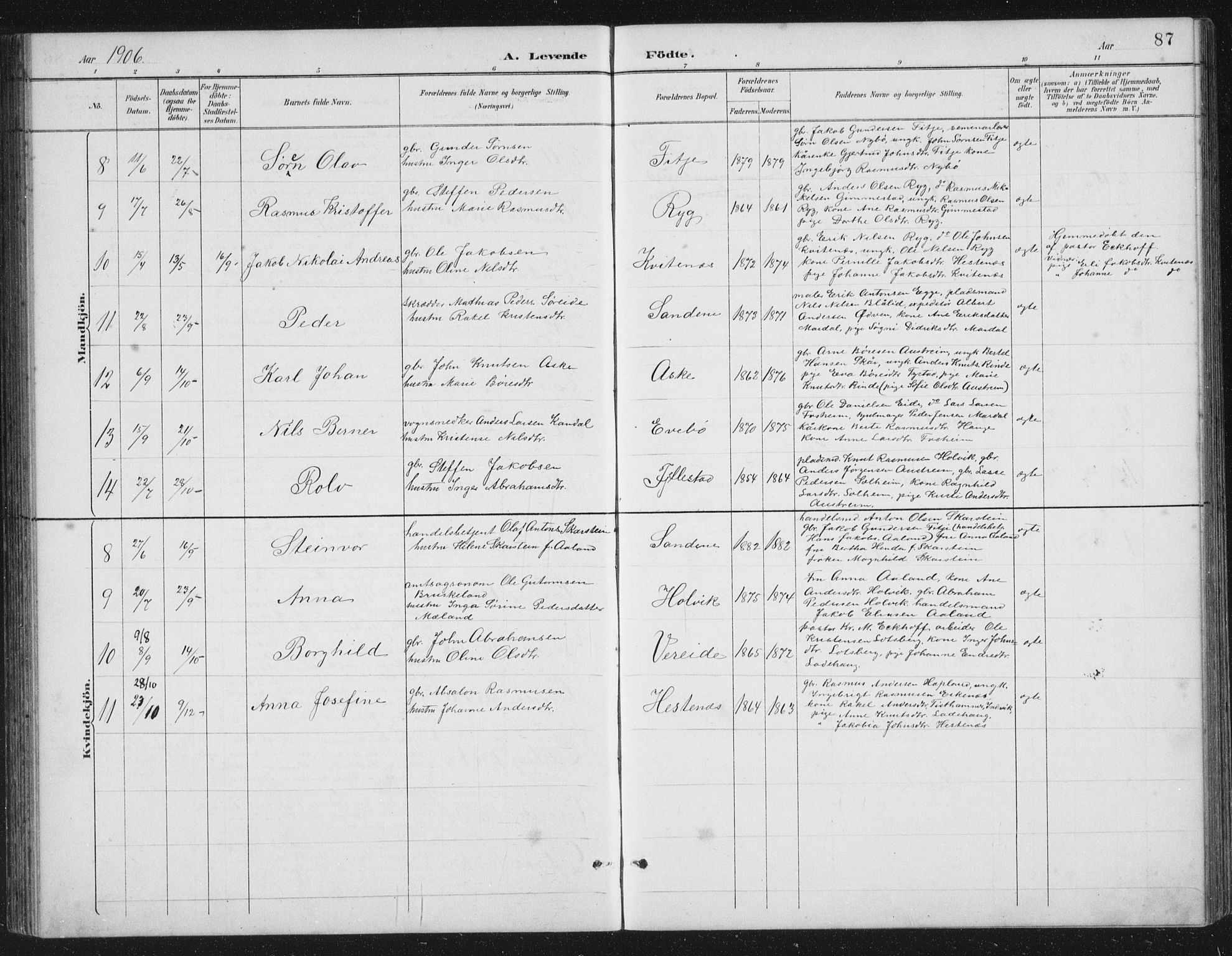 Gloppen sokneprestembete, SAB/A-80101/H/Hab/Habb/L0002: Parish register (copy) no. B 2, 1889-1909, p. 87