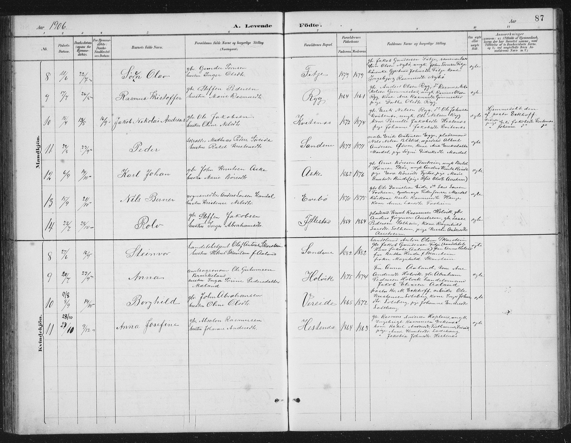 Gloppen sokneprestembete, AV/SAB-A-80101/H/Hab/Habb/L0002: Parish register (copy) no. B 2, 1889-1909, p. 87