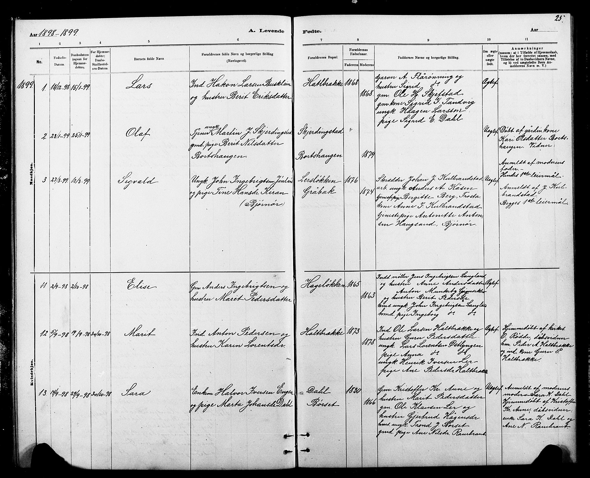 Ministerialprotokoller, klokkerbøker og fødselsregistre - Sør-Trøndelag, SAT/A-1456/693/L1123: Parish register (copy) no. 693C04, 1887-1910, p. 25