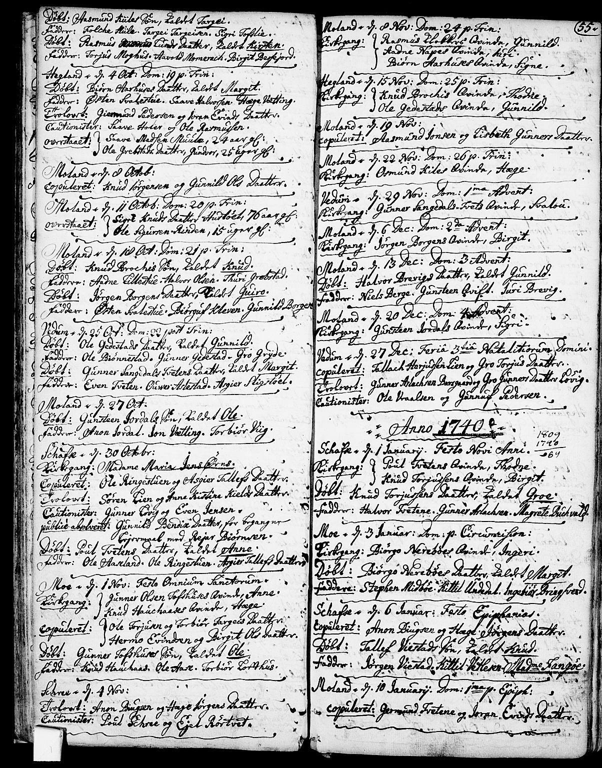 Fyresdal kirkebøker, SAKO/A-263/F/Fa/L0001: Parish register (official) no. I 1, 1724-1748, p. 55