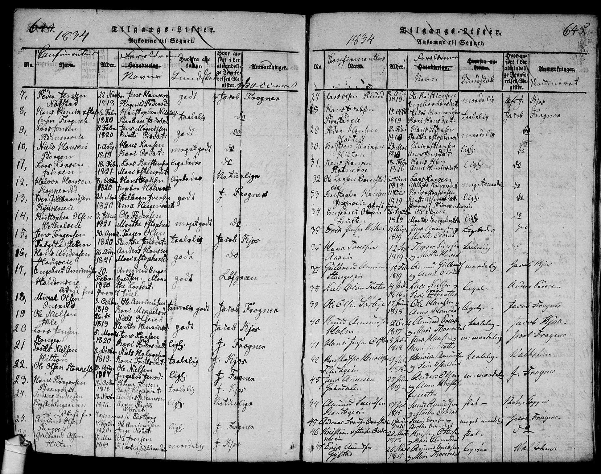 Ullensaker prestekontor Kirkebøker, SAO/A-10236a/G/Ga/L0001: Parish register (copy) no. I 1, 1815-1835, p. 644-645