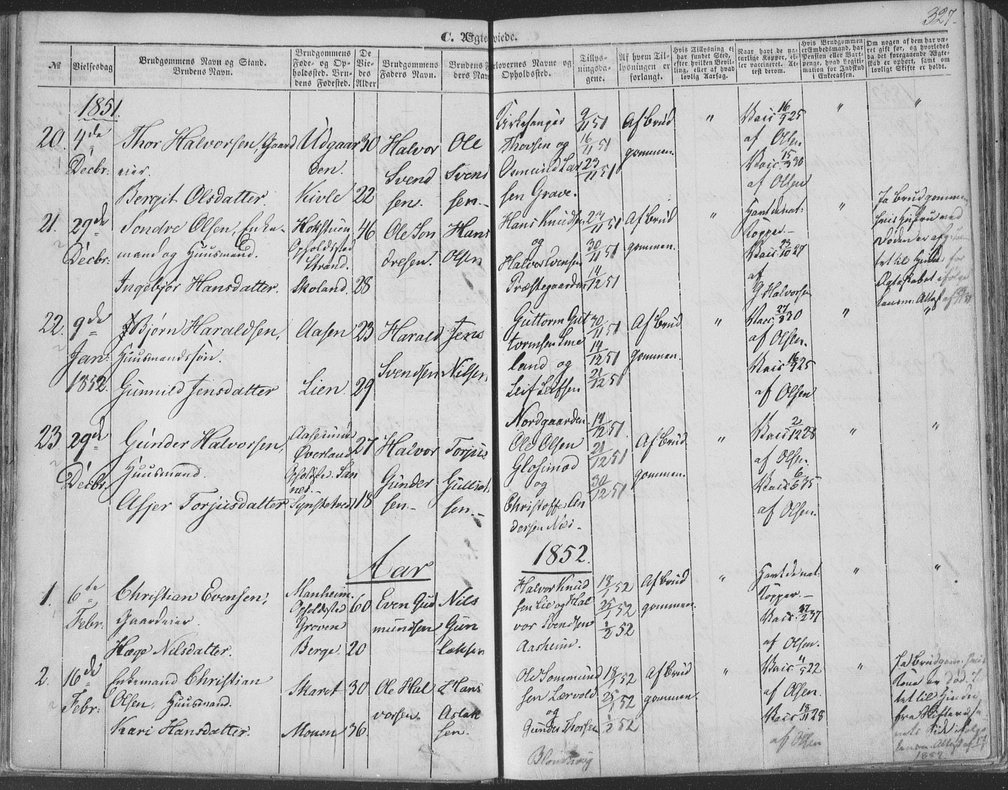Seljord kirkebøker, SAKO/A-20/F/Fa/L012b: Parish register (official) no. I 12B, 1850-1865, p. 327