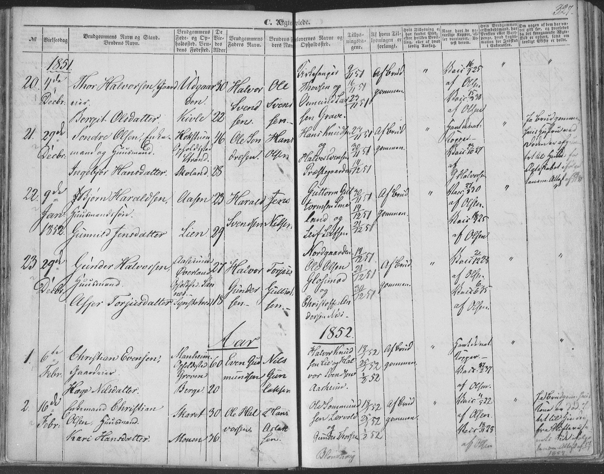Seljord kirkebøker, AV/SAKO-A-20/F/Fa/L012b: Parish register (official) no. I 12B, 1850-1865, p. 327
