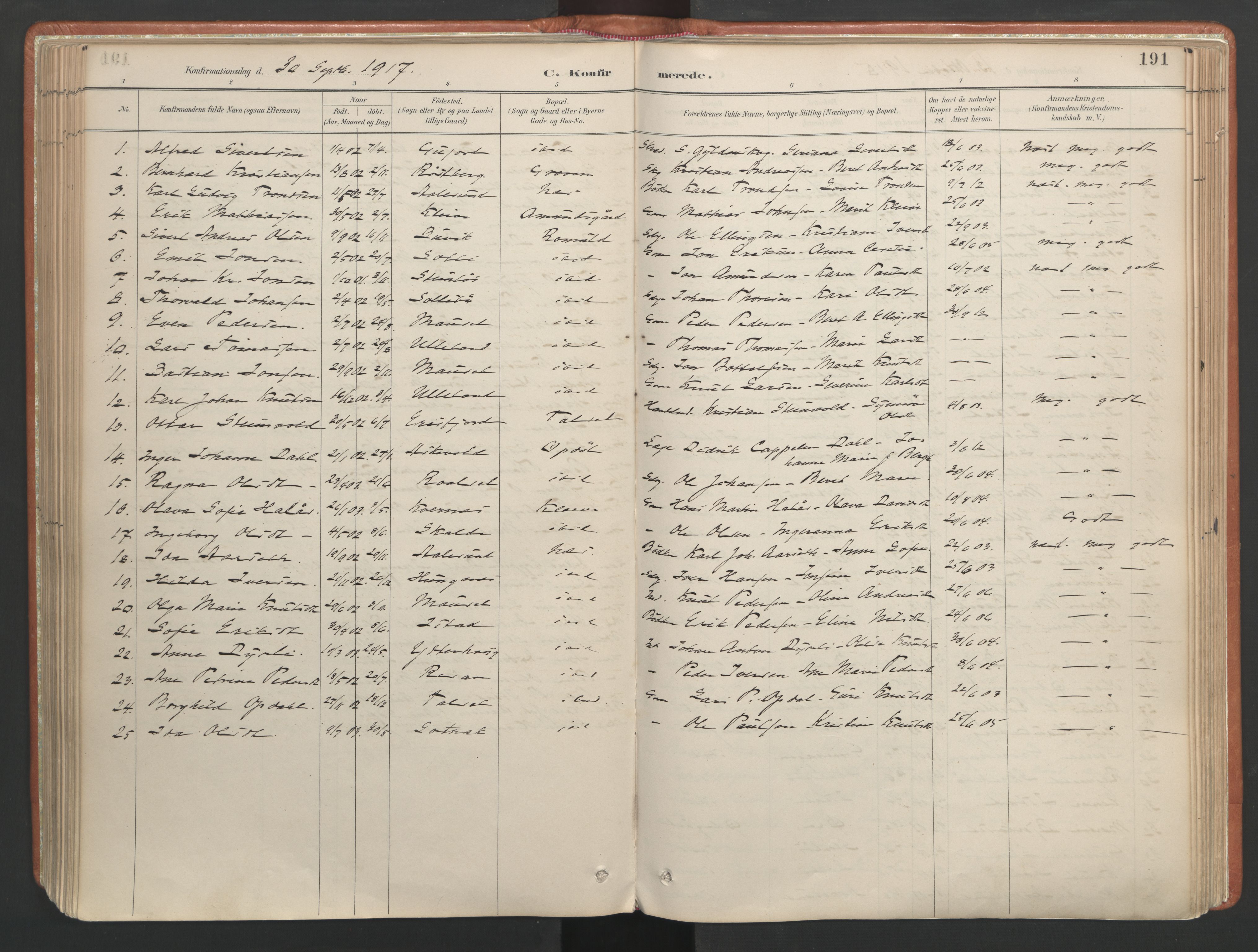 Ministerialprotokoller, klokkerbøker og fødselsregistre - Møre og Romsdal, AV/SAT-A-1454/557/L0682: Parish register (official) no. 557A04, 1887-1970, p. 191