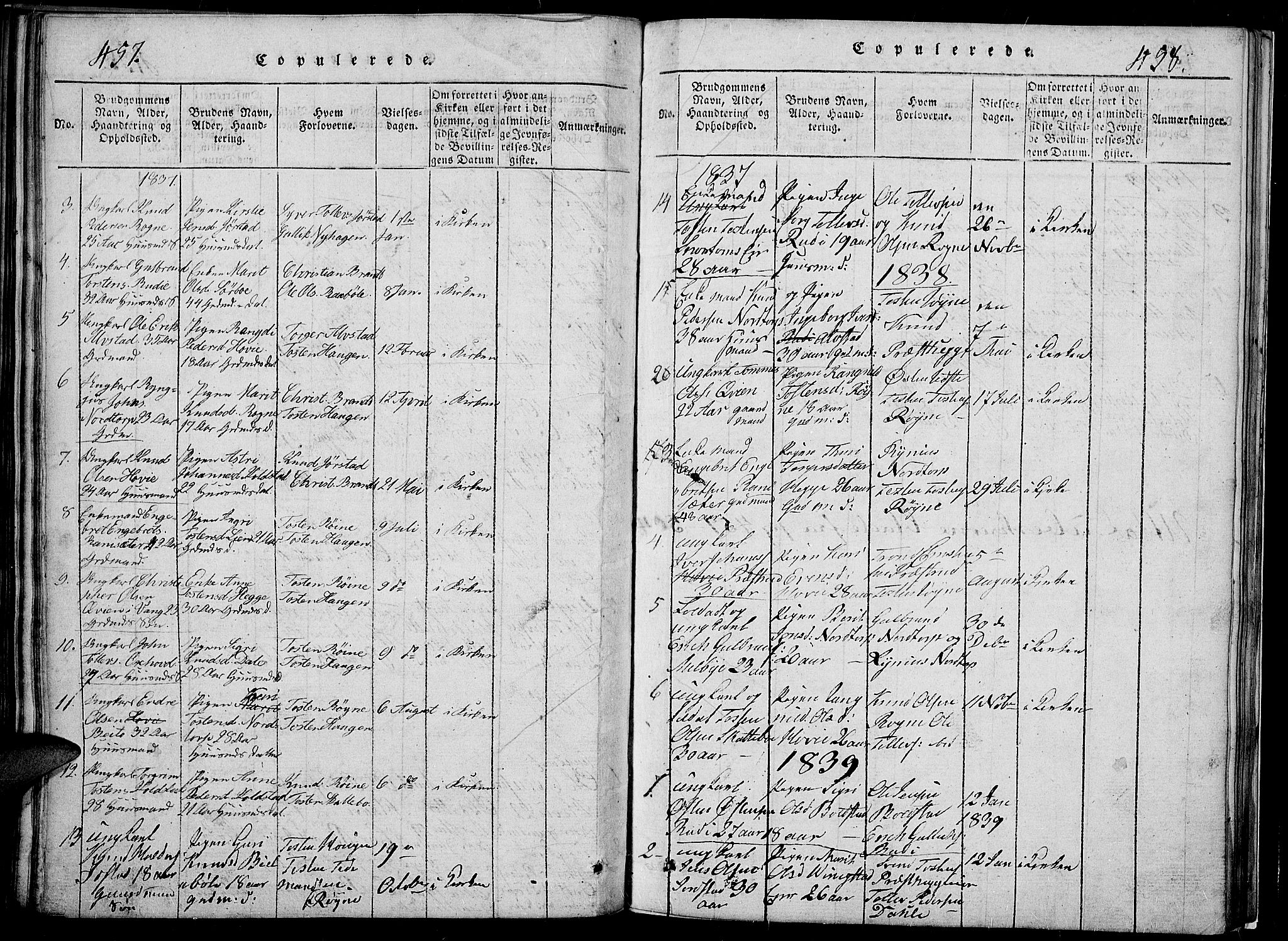 Slidre prestekontor, SAH/PREST-134/H/Ha/Hab/L0002: Parish register (copy) no. 2, 1814-1839, p. 457-458