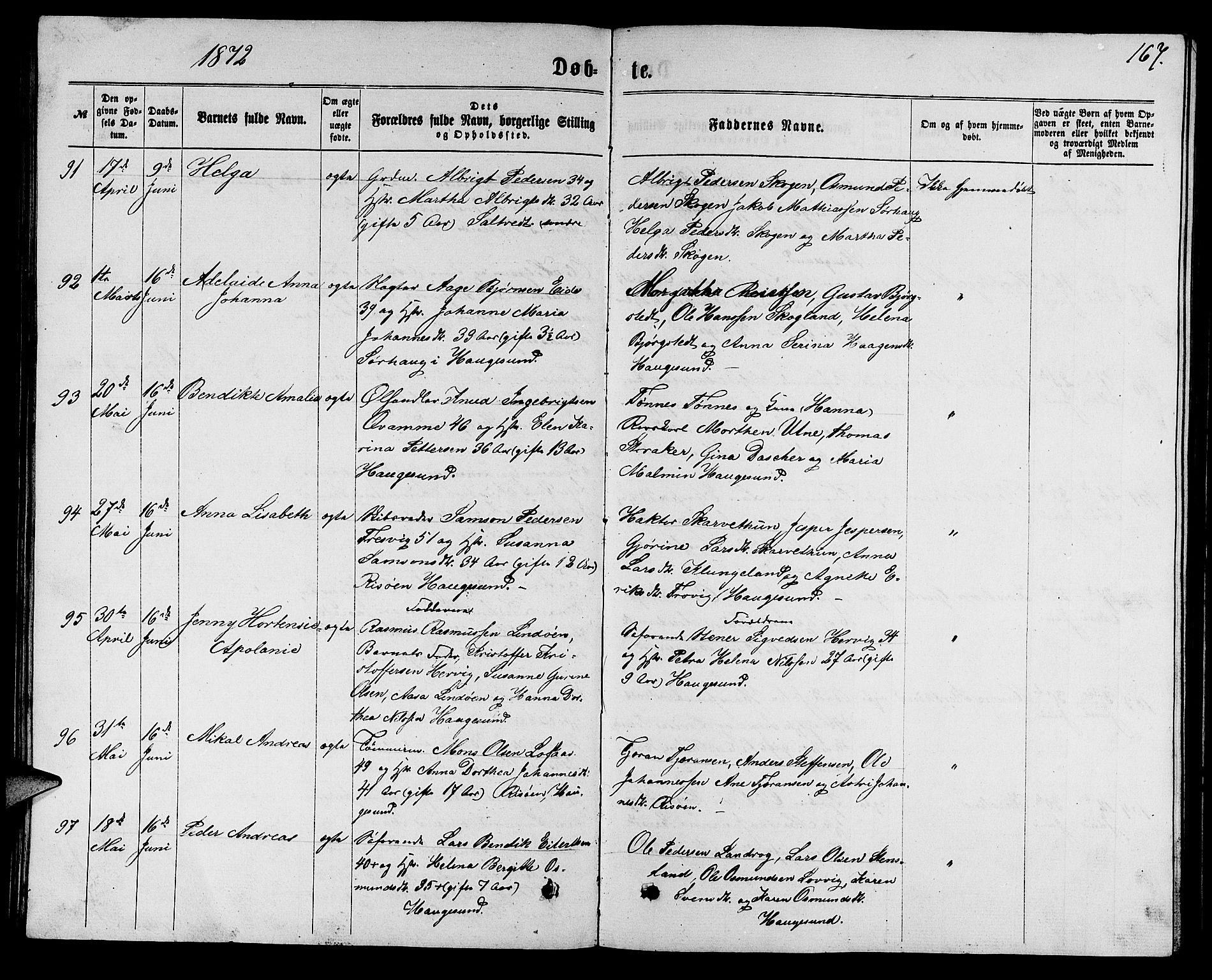 Torvastad sokneprestkontor, AV/SAST-A -101857/H/Ha/Hab/L0007: Parish register (copy) no. B 7, 1866-1873, p. 167