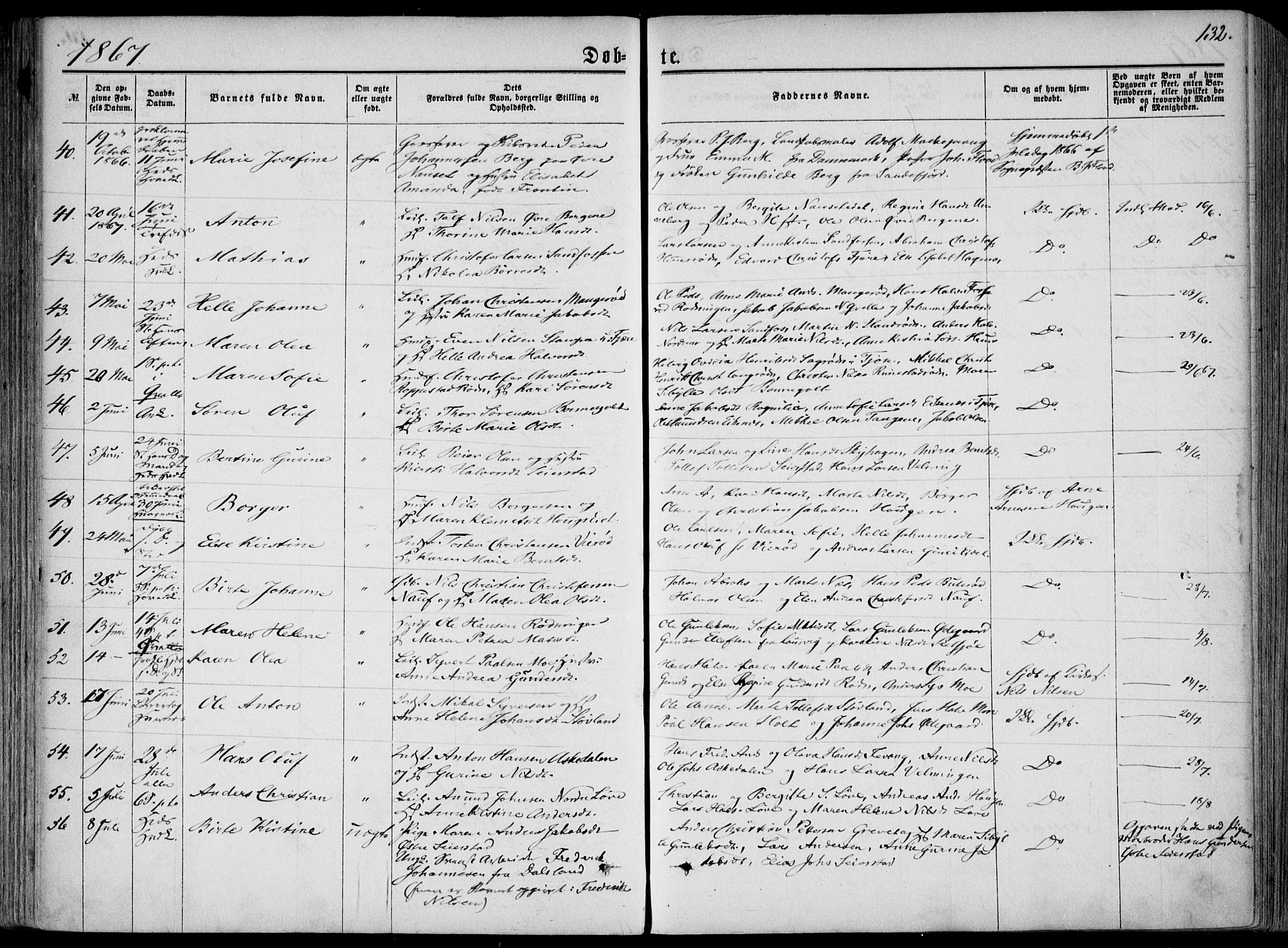 Hedrum kirkebøker, SAKO/A-344/F/Fa/L0007: Parish register (official) no. I 7, 1857-1868, p. 132