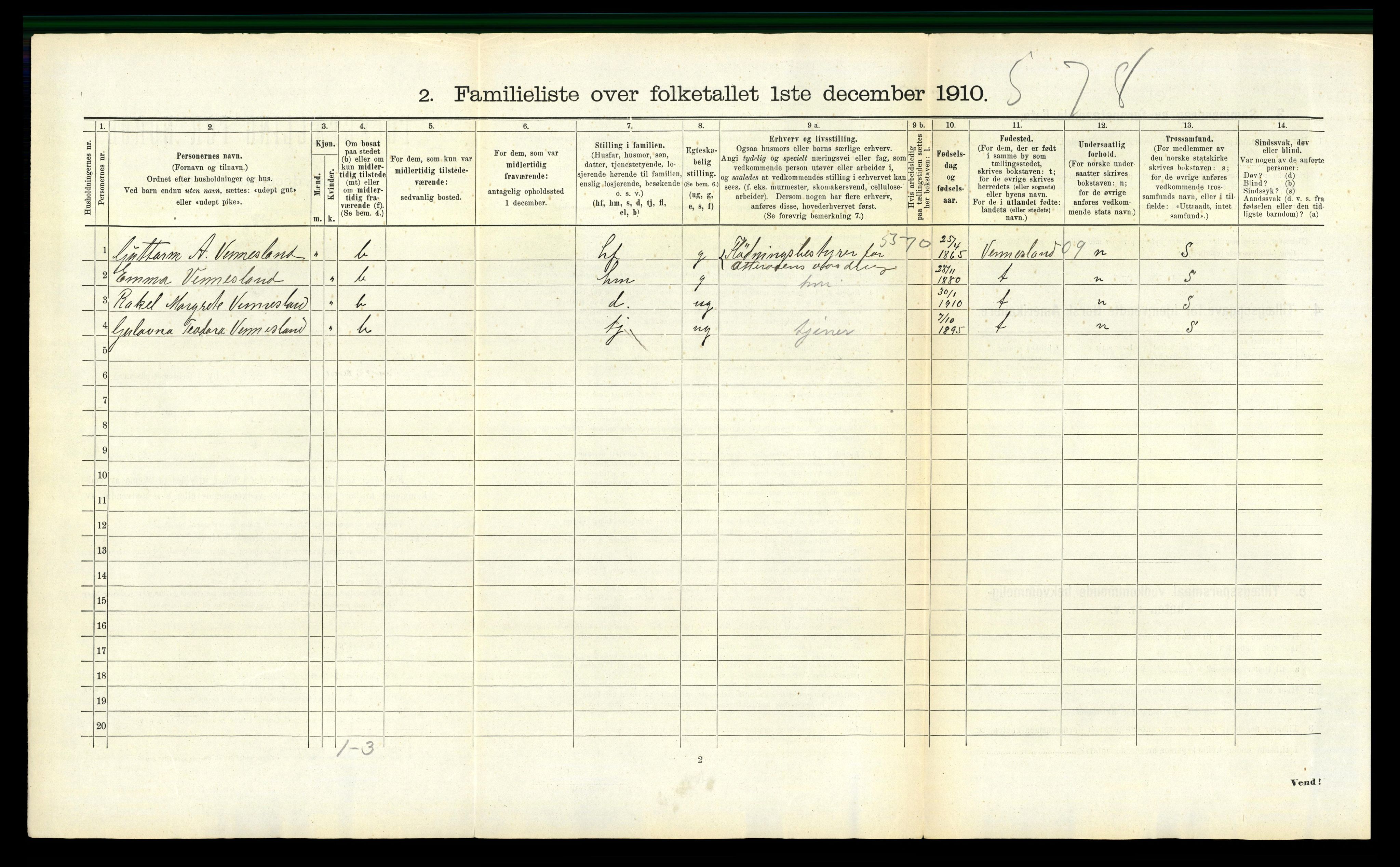 RA, 1910 census for Kristiansand, 1910, p. 6985