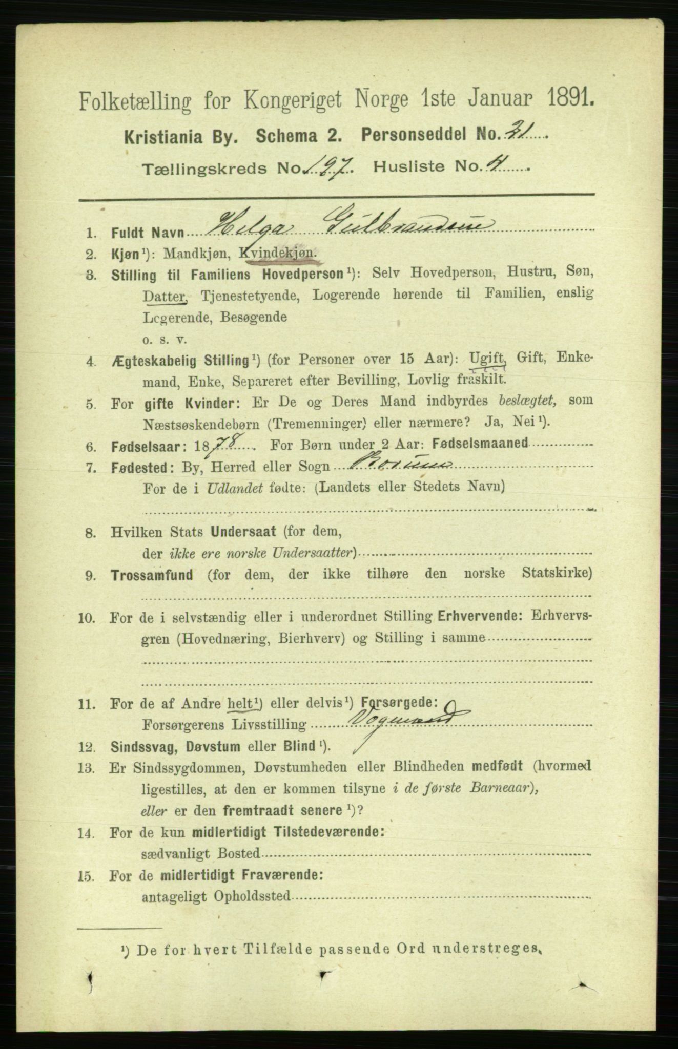 RA, 1891 census for 0301 Kristiania, 1891, p. 118888