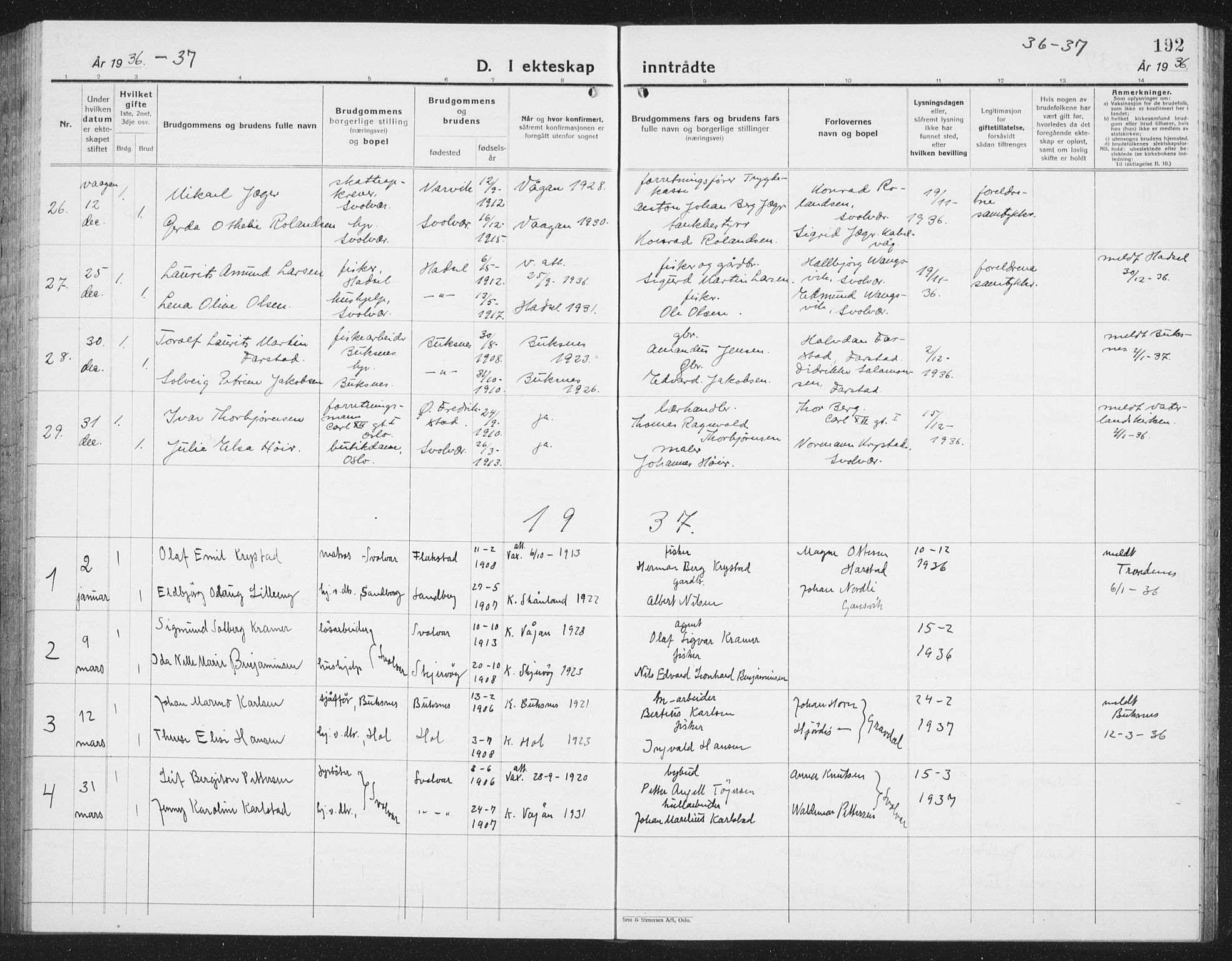 Ministerialprotokoller, klokkerbøker og fødselsregistre - Nordland, SAT/A-1459/877/L1117: Parish register (copy) no. 877C01, 1923-1942, p. 192