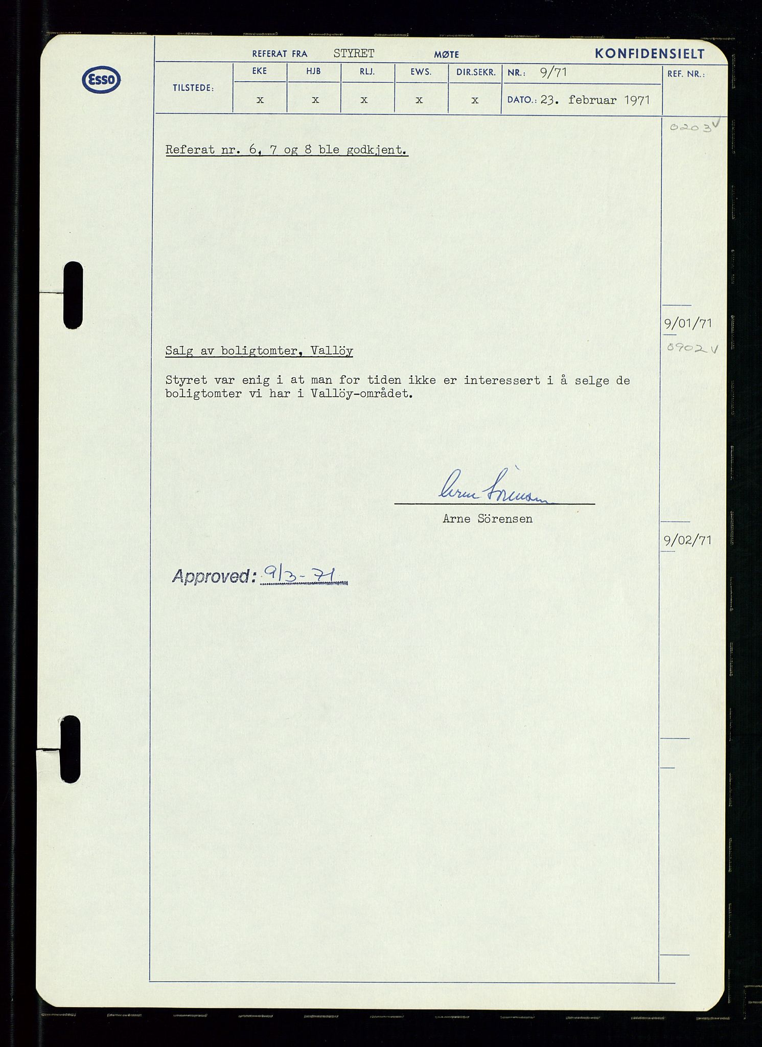 Pa 0982 - Esso Norge A/S, AV/SAST-A-100448/A/Aa/L0003/0002: Den administrerende direksjon Board minutes (styrereferater) og Bedriftforsamlingsprotokoll / Den administrerende direksjon Board minutes (styrereferater), 1970-1974, p. 158