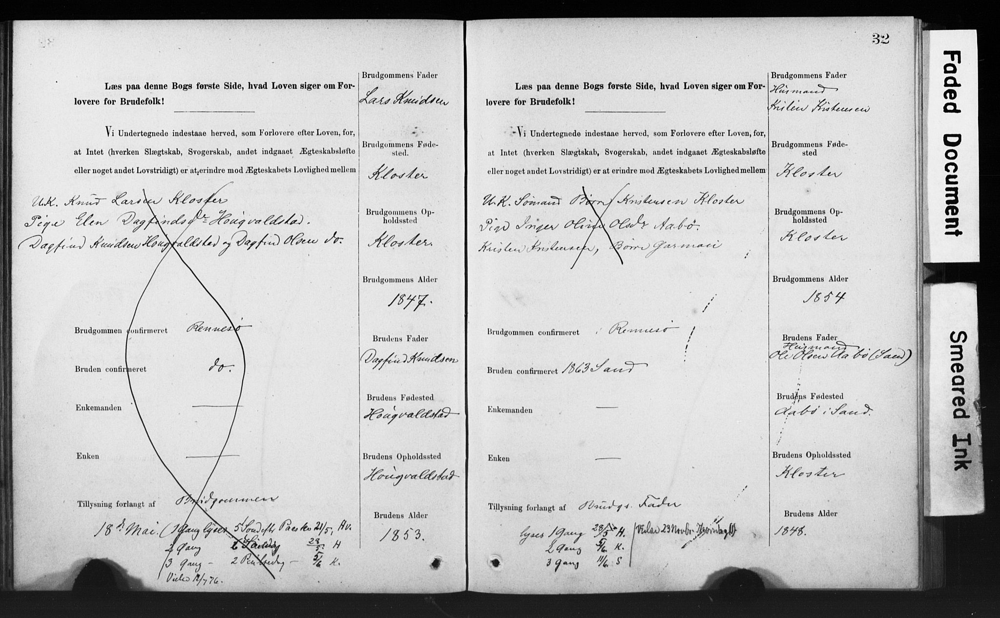 Rennesøy sokneprestkontor, AV/SAST-A -101827/I/Ie/L0001: Banns register no. 1, 1873-1898, p. 32