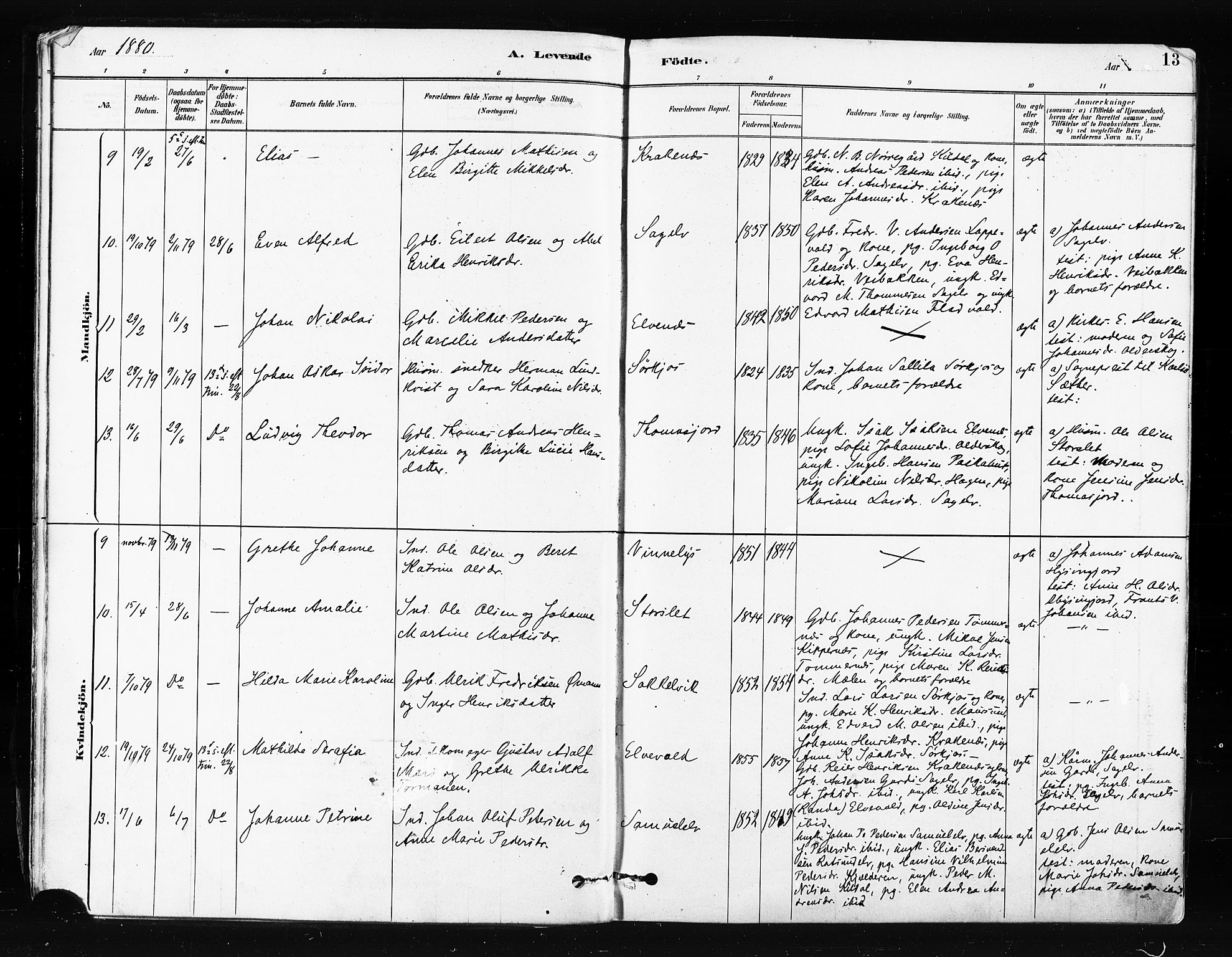 Skjervøy sokneprestkontor, AV/SATØ-S-1300/H/Ha/Haa/L0014kirke: Parish register (official) no. 14, 1878-1894, p. 13